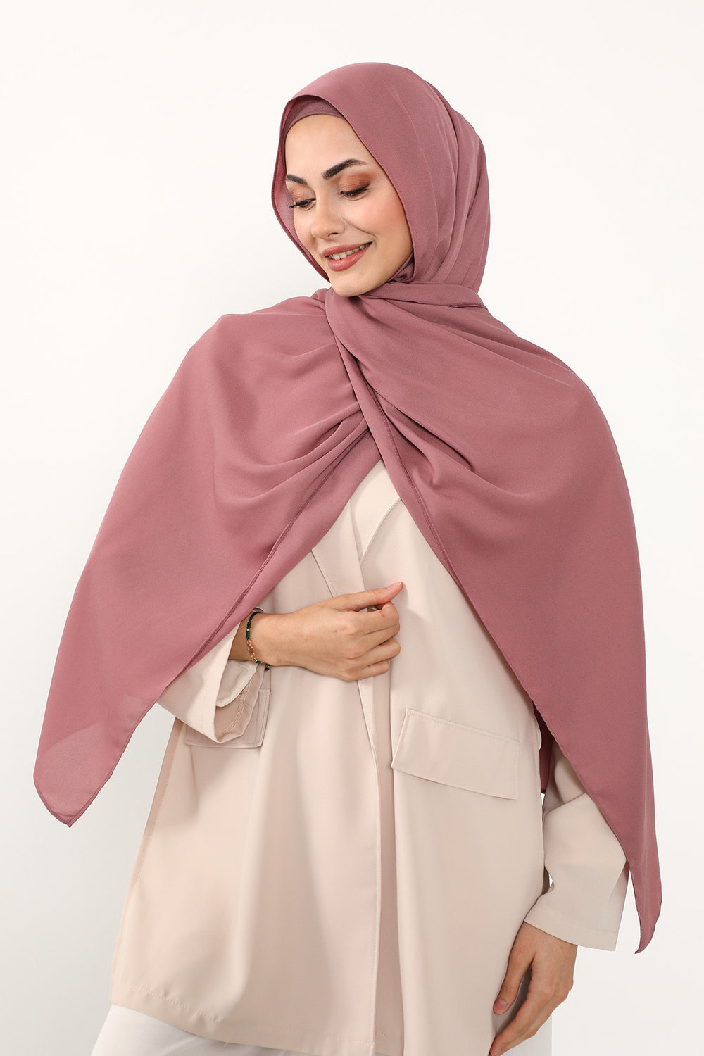 Two Piece Crepe Hijab Set with Cotton Bonnet, Lightweight Modest Scarf and Undercap Combo for Women,PS-50 Dusty Rose