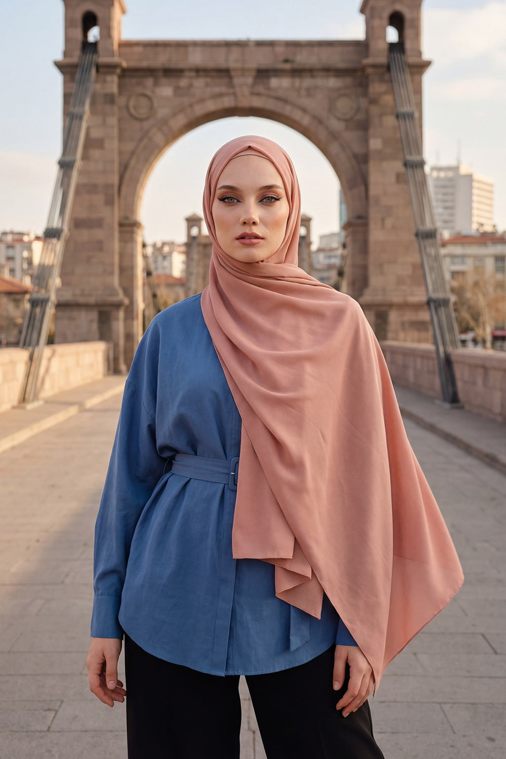 Two Piece Crepe Hijab Set with Cotton Bonnet, Lightweight Modest Scarf and Undercap Combo for Women,PS-50 Cappucino