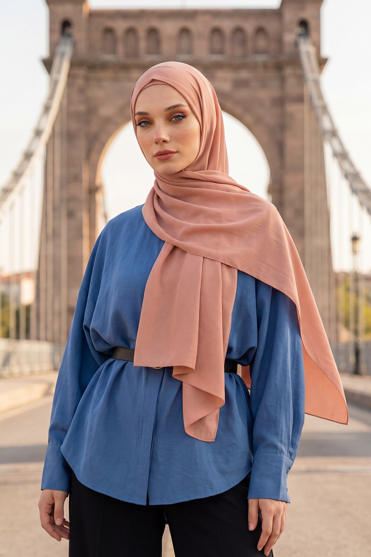 Two Piece Crepe Hijab Set with Cotton Bonnet, Lightweight Modest Scarf and Undercap Combo for Women,PS-50 Cappucino