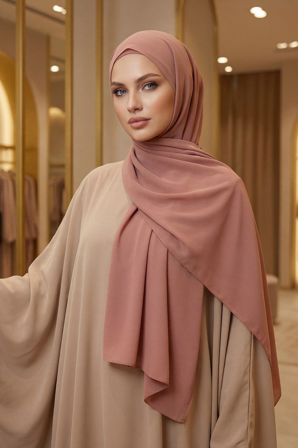 Two Piece Crepe Hijab Set with Cotton Bonnet, Lightweight Modest Scarf and Undercap Combo for Women,PS-50 Cappucino