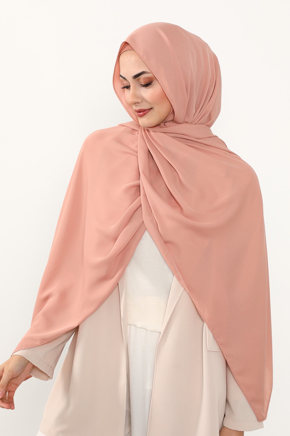 Two Piece Crepe Hijab Set with Cotton Bonnet, Lightweight Modest Scarf and Undercap Combo for Women,PS-50 Cappucino