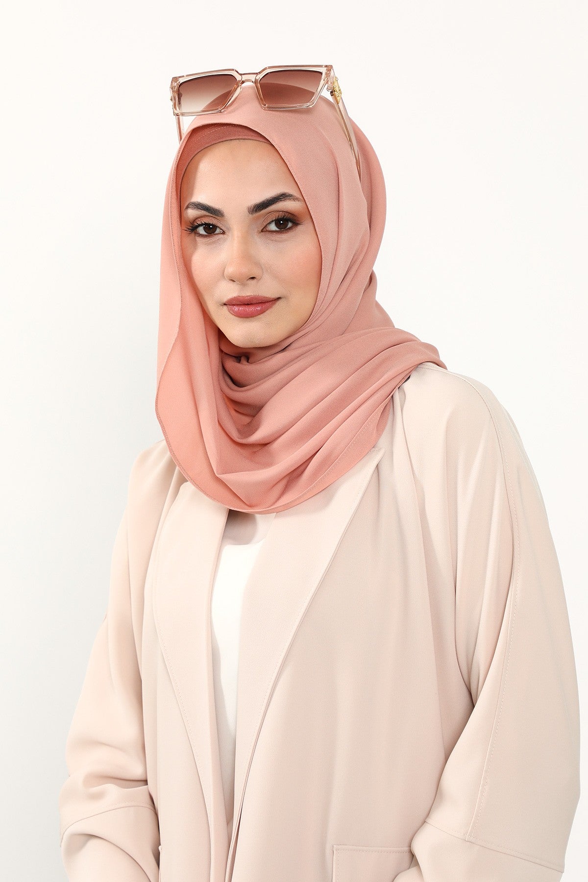 Two Piece Crepe Hijab Set with Cotton Bonnet, Lightweight Modest Scarf and Undercap Combo for Women,PS-50 Cappucino