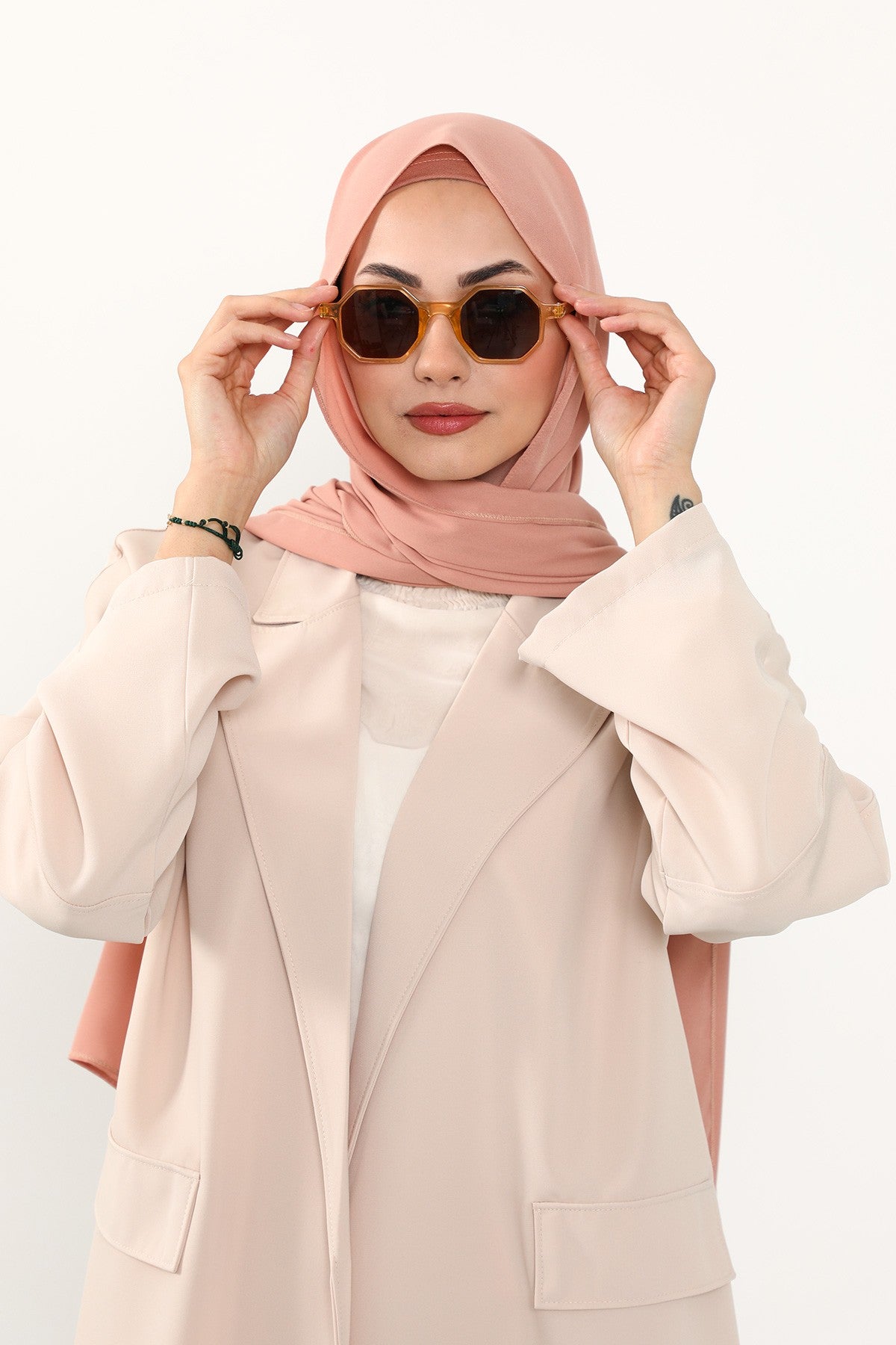 Two Piece Crepe Hijab Set with Cotton Bonnet, Lightweight Modest Scarf and Undercap Combo for Women,PS-50 Cappucino