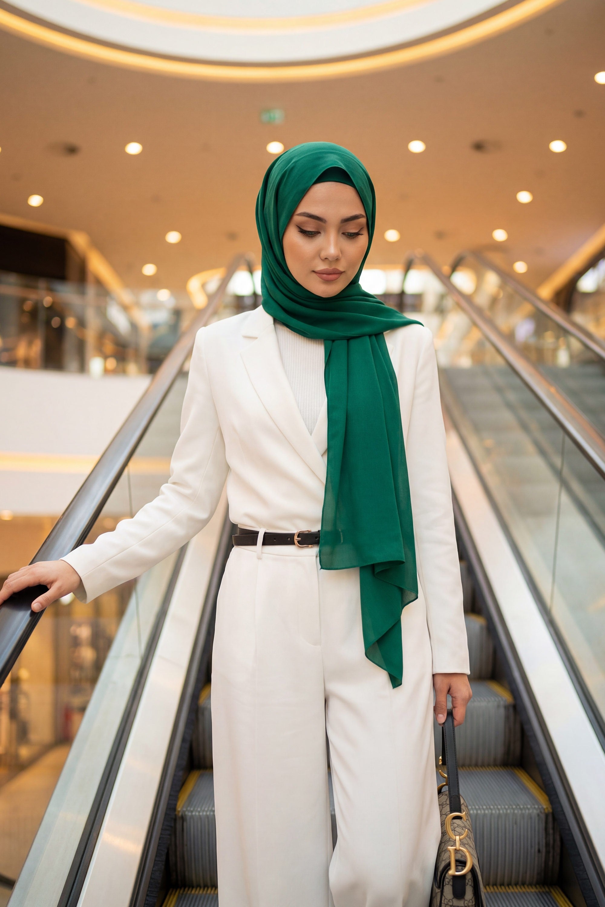 Two Piece Crepe Hijab Set with Cotton Bonnet, Lightweight Modest Scarf and Undercap Combo for Women,PS-50 Green