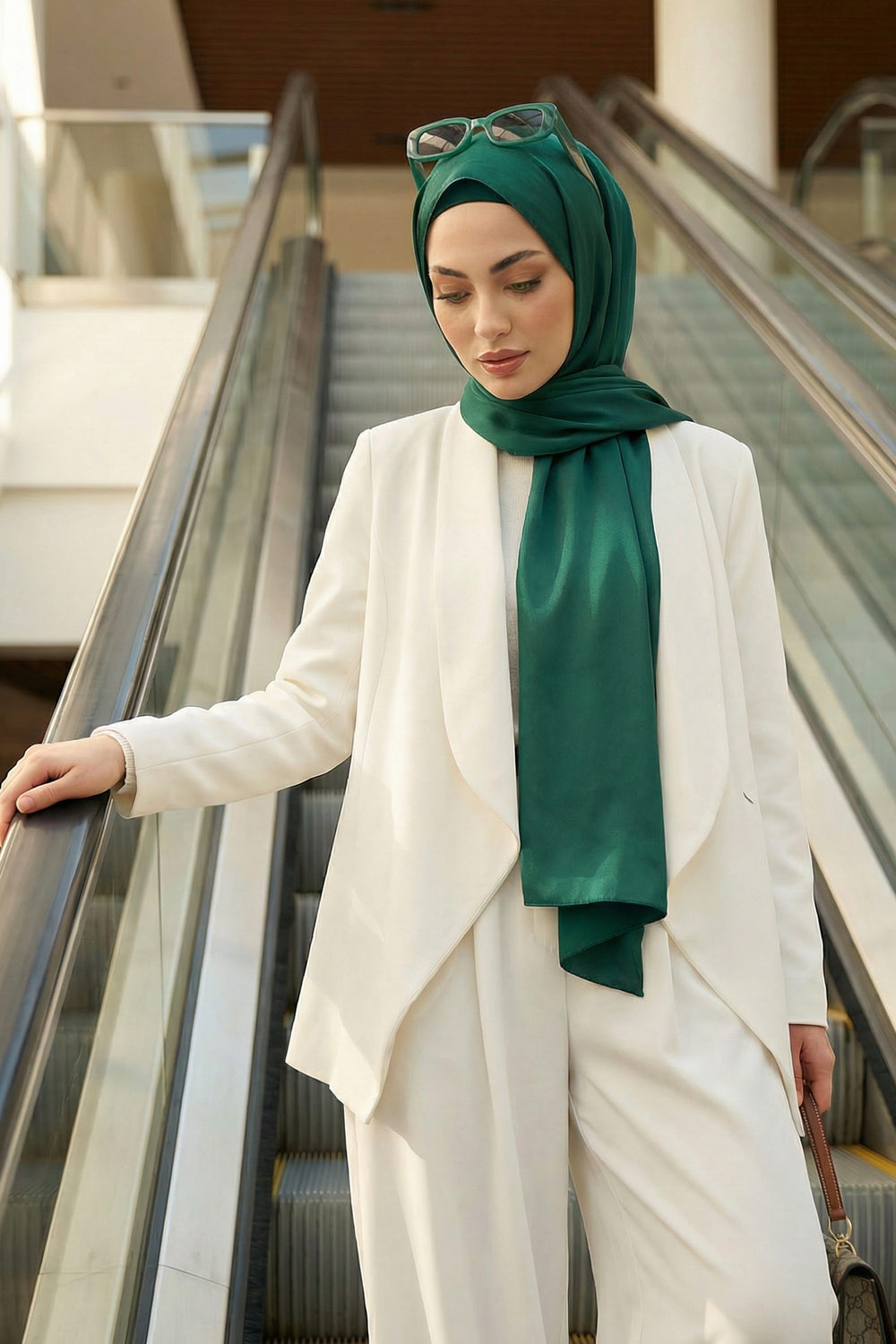 Two Piece Crepe Hijab Set with Cotton Bonnet, Lightweight Modest Scarf and Undercap Combo for Women,PS-50 Green