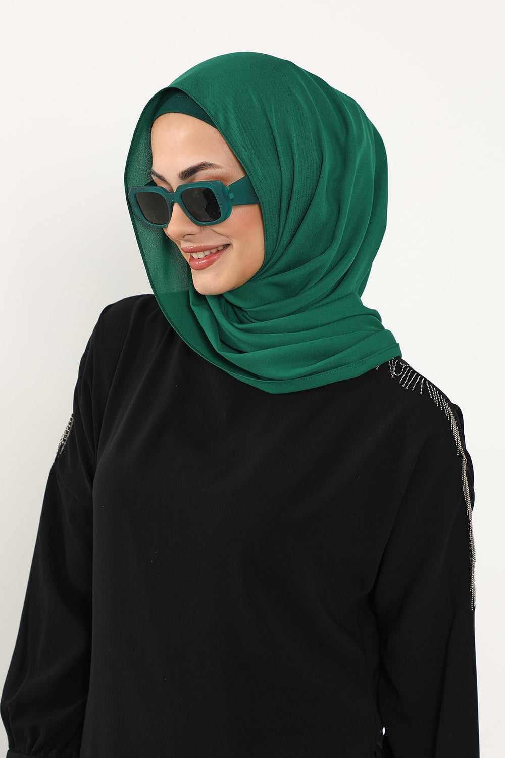 Two Piece Crepe Hijab Set with Cotton Bonnet, Lightweight Modest Scarf and Undercap Combo for Women,PS-50 Green