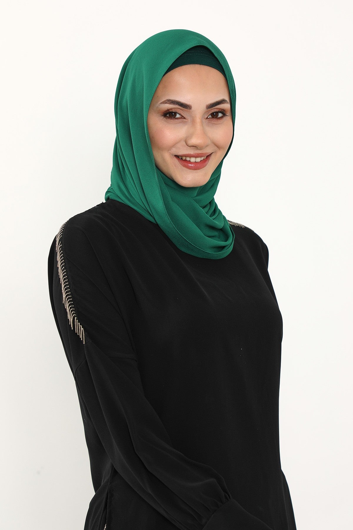 Two Piece Crepe Hijab Set with Cotton Bonnet, Lightweight Modest Scarf and Undercap Combo for Women,PS-50 Green