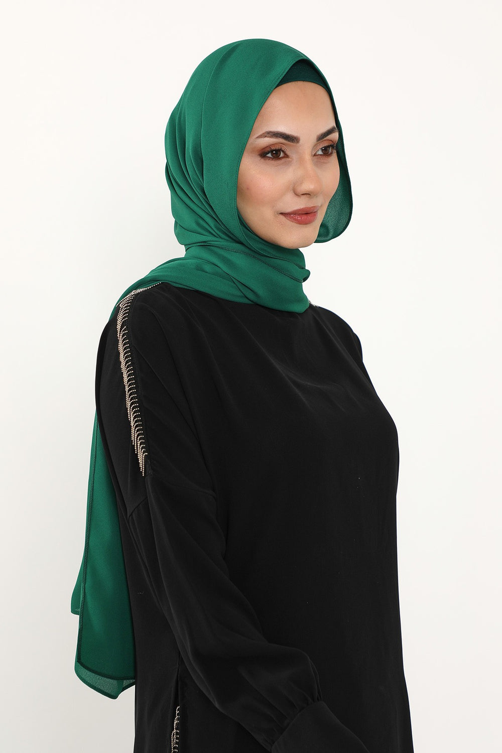 Two Piece Crepe Hijab Set with Cotton Bonnet, Lightweight Modest Scarf and Undercap Combo for Women,PS-50 Green