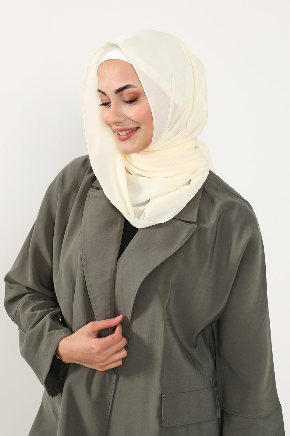 Two Piece Crepe Hijab Set with Cotton Bonnet, Lightweight Modest Scarf and Undercap Combo for Women,PS-50 Ivory