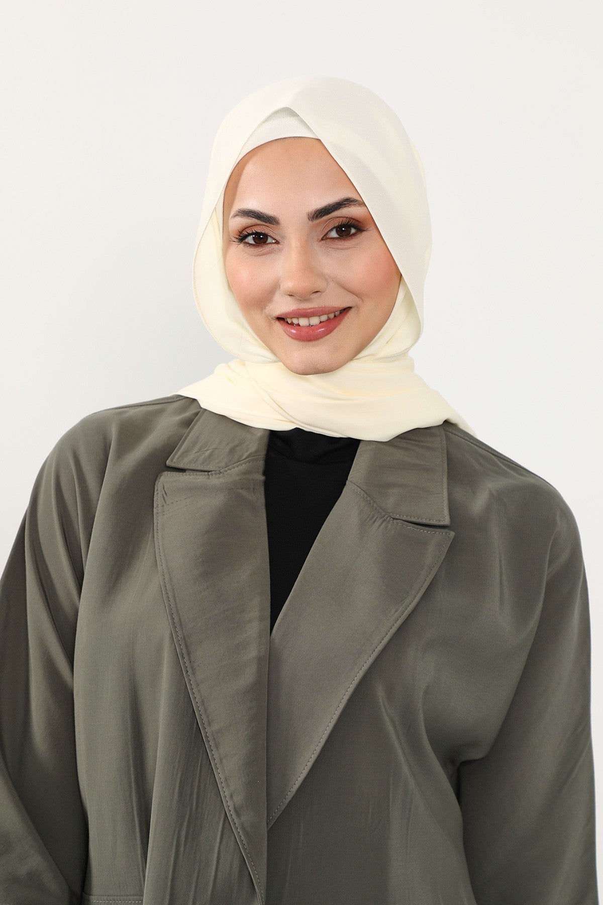 Two Piece Crepe Hijab Set with Cotton Bonnet, Lightweight Modest Scarf and Undercap Combo for Women,PS-50 Ivory