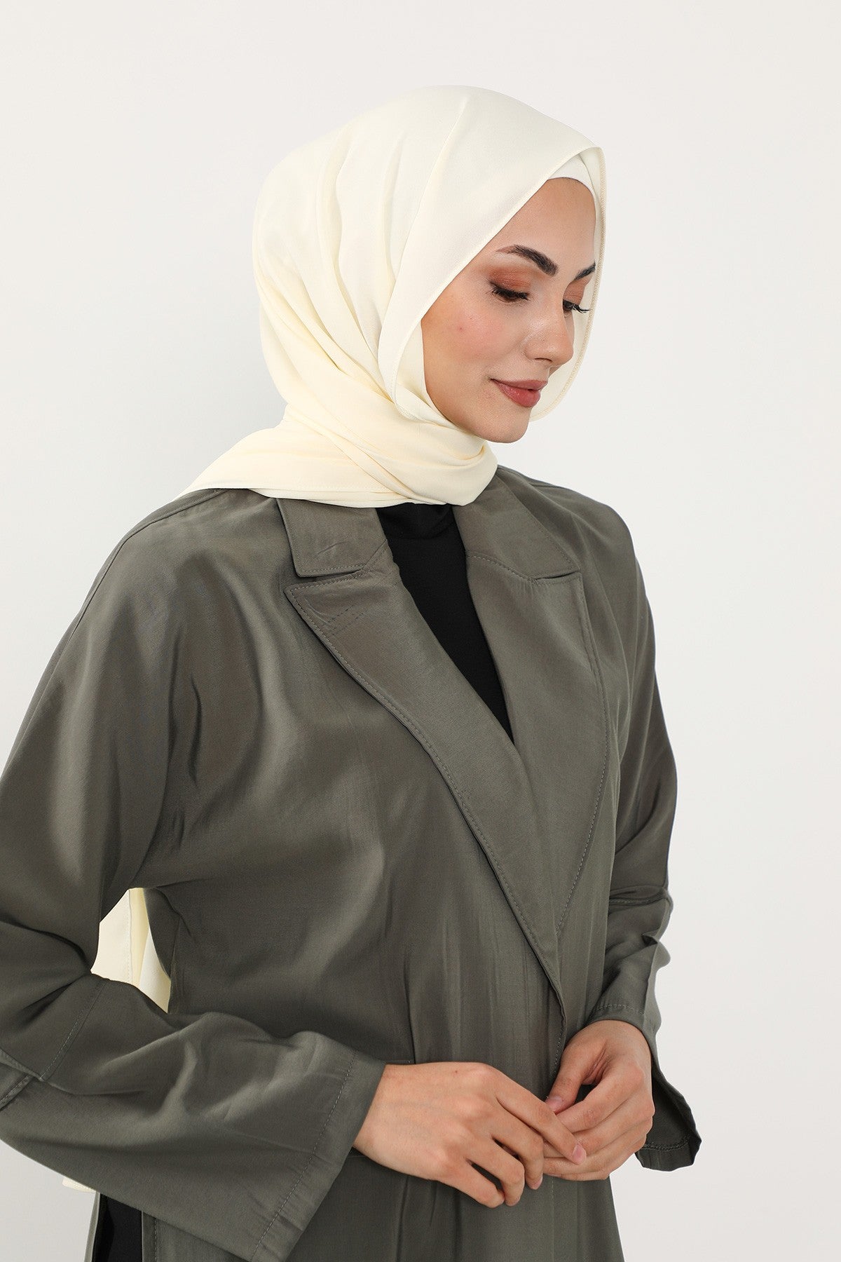 Two Piece Crepe Hijab Set with Cotton Bonnet, Lightweight Modest Scarf and Undercap Combo for Women,PS-50 Ivory