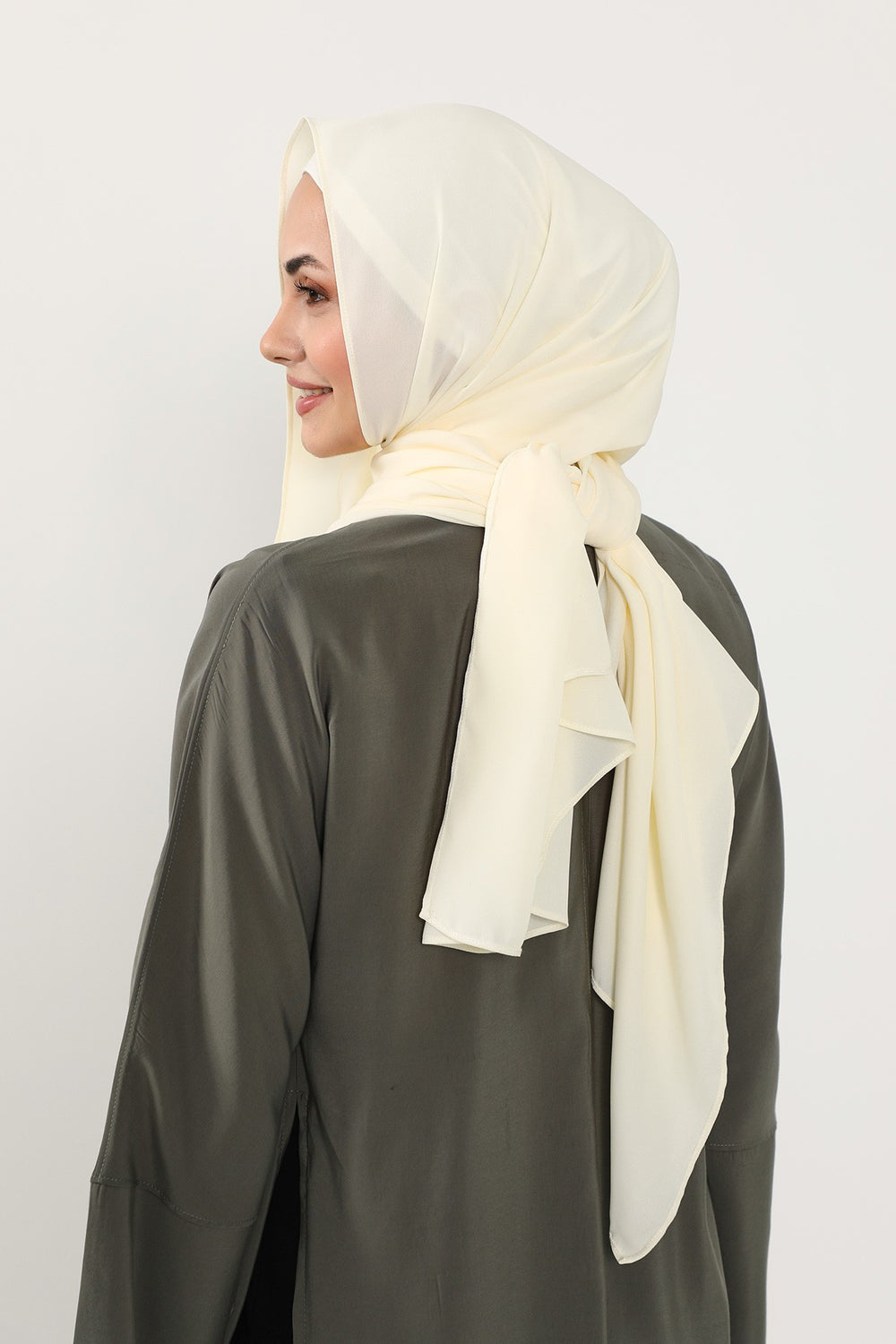 Two Piece Crepe Hijab Set with Cotton Bonnet, Lightweight Modest Scarf and Undercap Combo for Women,PS-50 Ivory