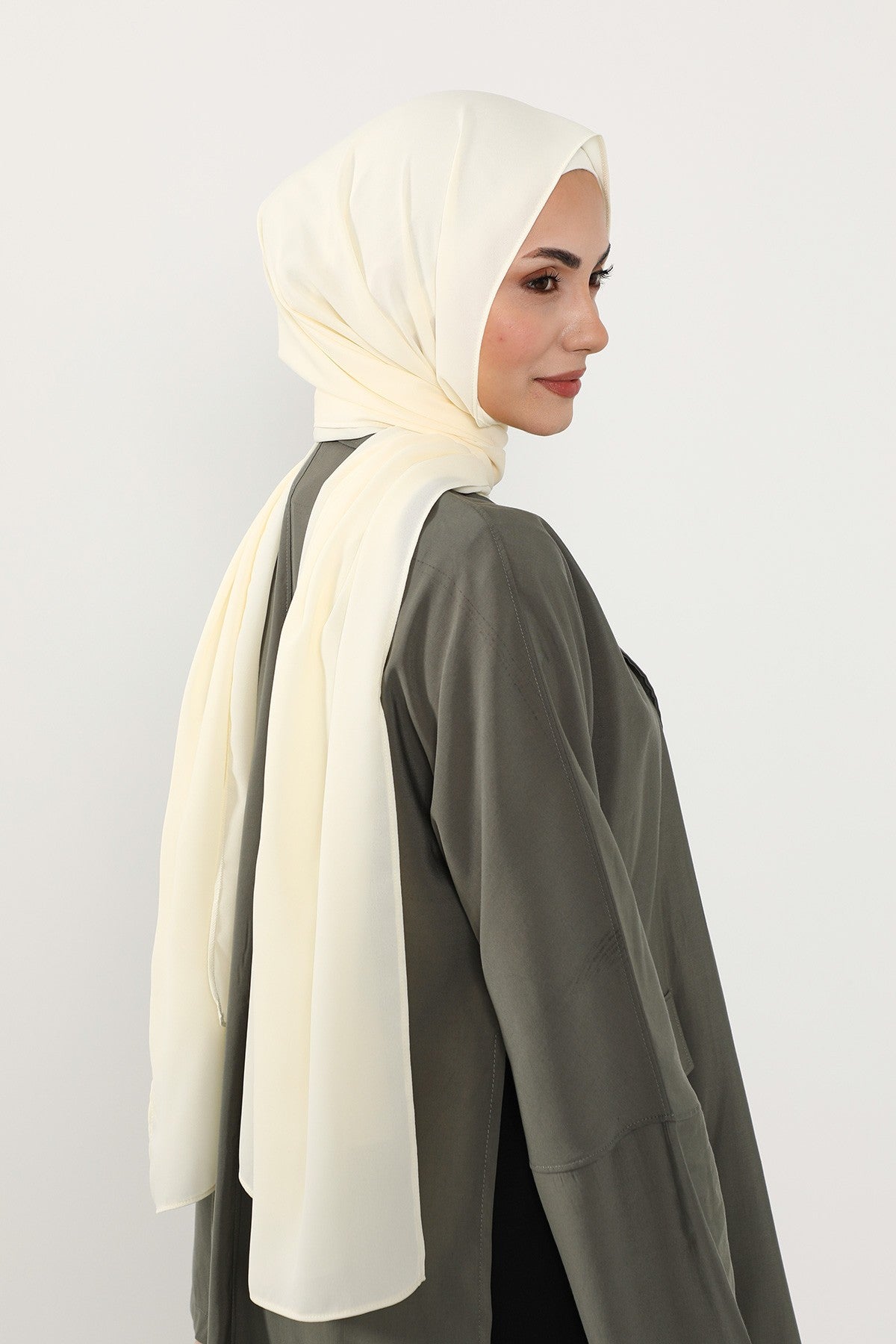 Two Piece Crepe Hijab Set with Cotton Bonnet, Lightweight Modest Scarf and Undercap Combo for Women,PS-50 Ivory