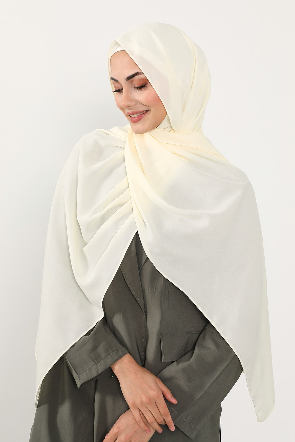 Two Piece Crepe Hijab Set with Cotton Bonnet, Lightweight Modest Scarf and Undercap Combo for Women,PS-50 Ivory