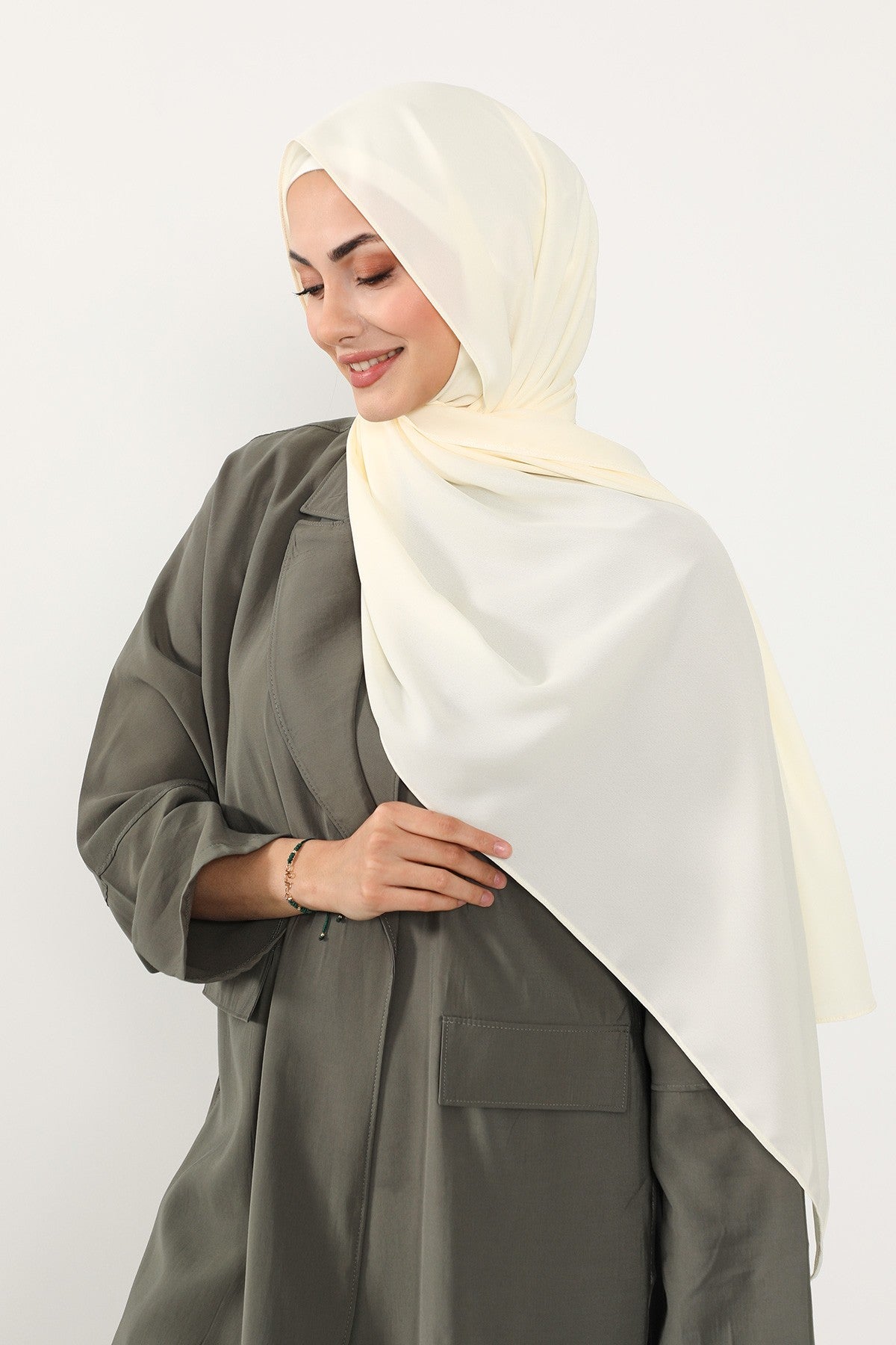 Two Piece Crepe Hijab Set with Cotton Bonnet, Lightweight Modest Scarf and Undercap Combo for Women,PS-50 Ivory