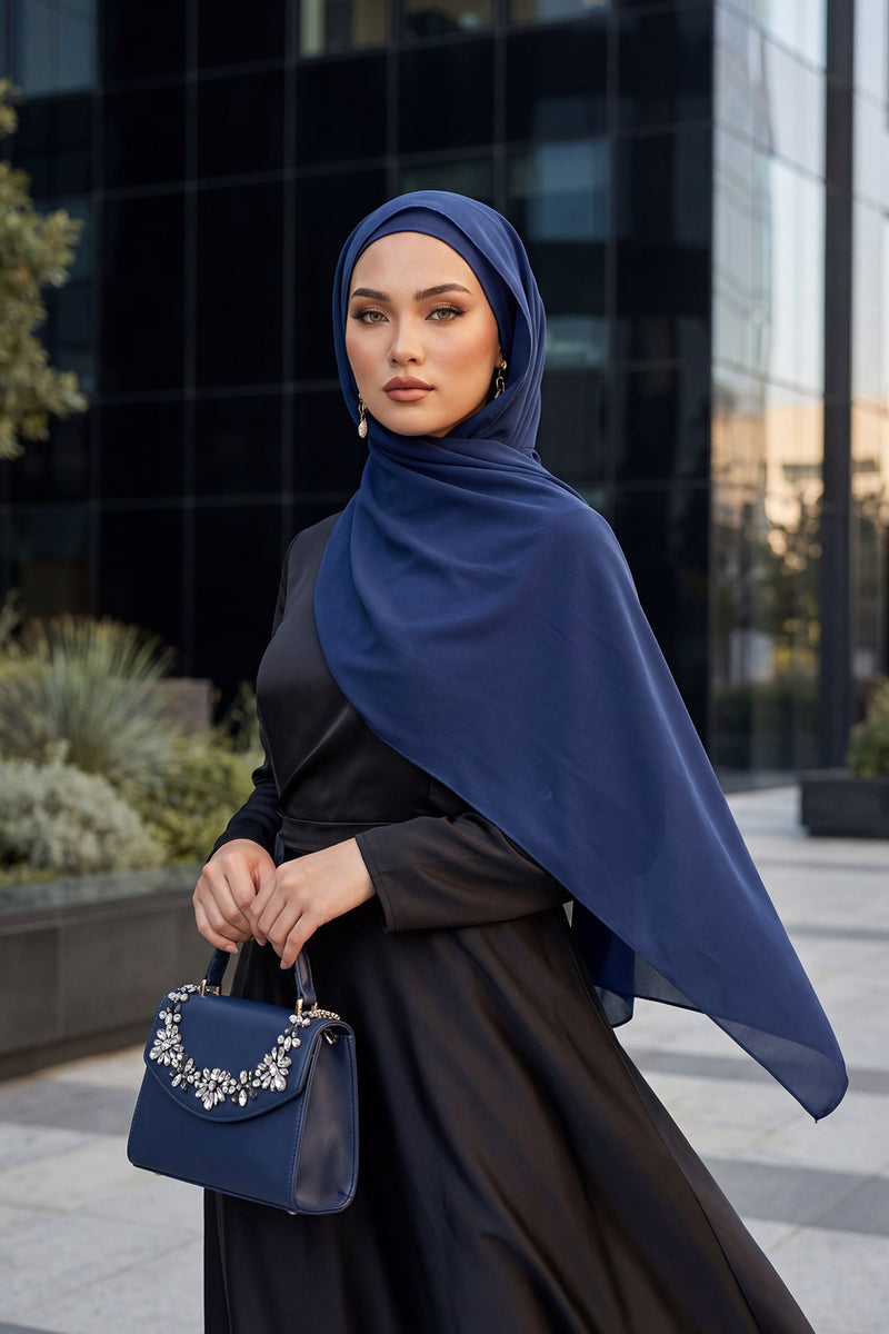 Two Piece Crepe Hijab Set with Cotton Bonnet, Lightweight Modest Scarf and Undercap Combo for Women,PS-50