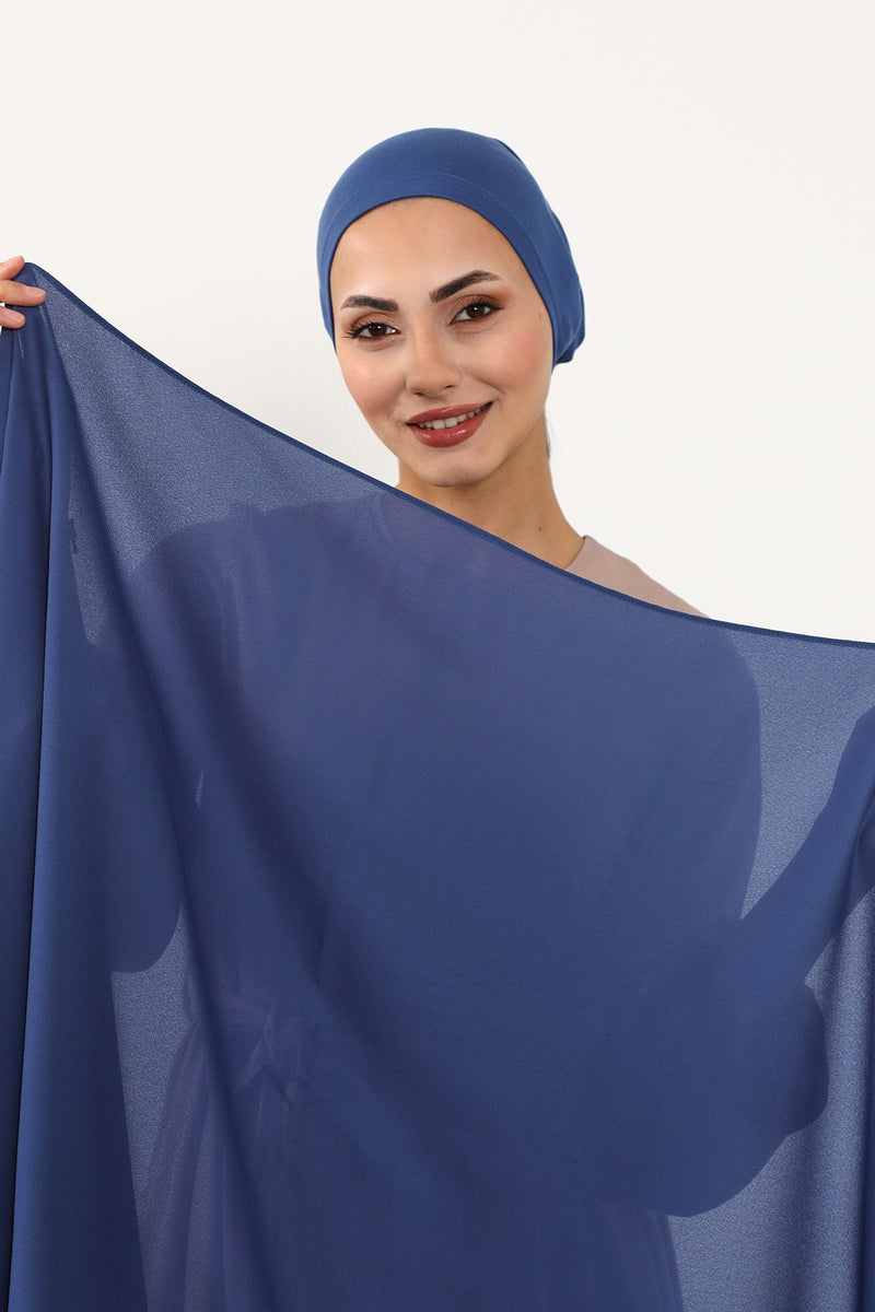 Two Piece Crepe Hijab Set with Cotton Bonnet, Lightweight Modest Scarf and Undercap Combo for Women,PS-50