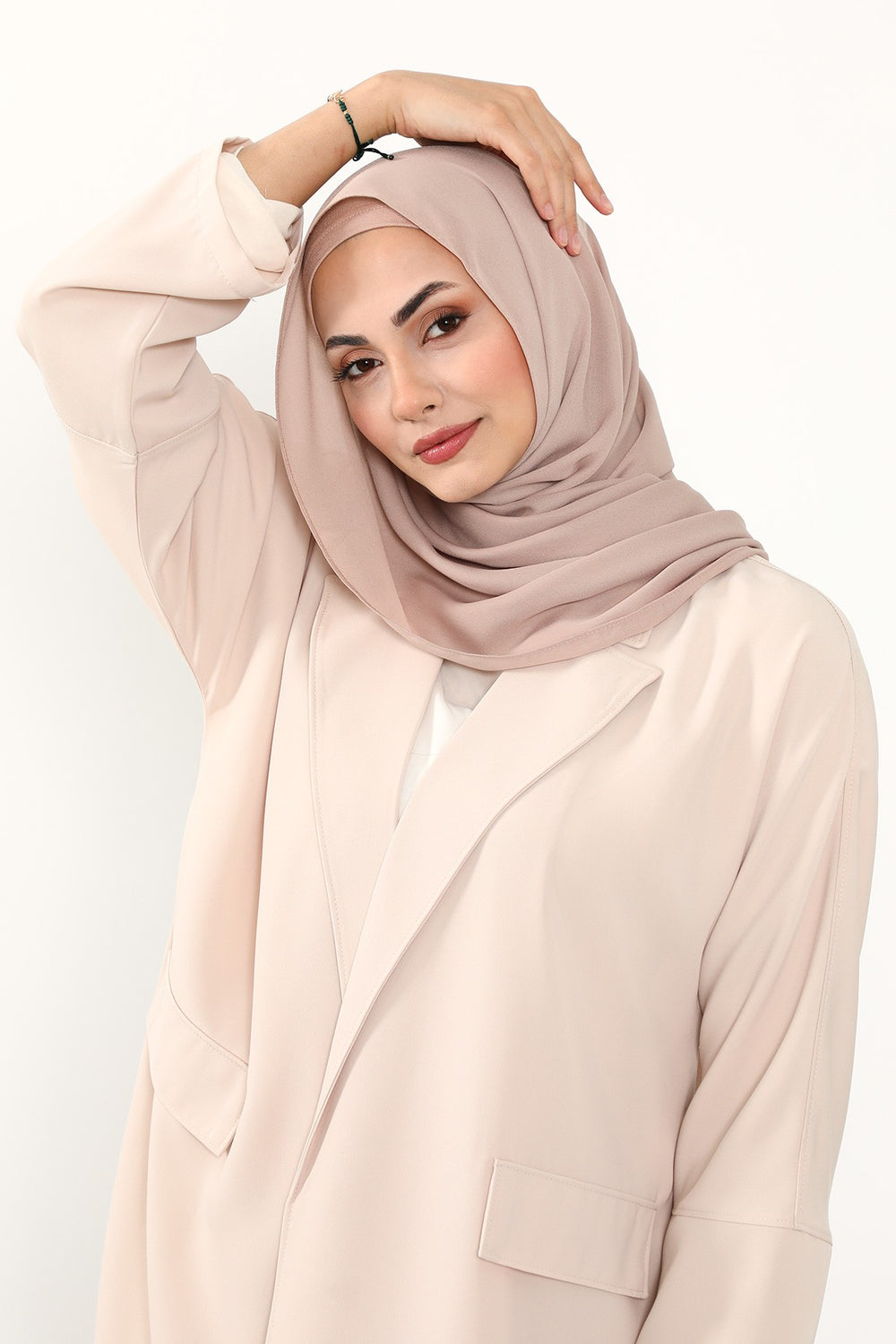 Two Piece Crepe Hijab Set with Cotton Bonnet, Lightweight Modest Scarf and Undercap Combo for Women,PS-50 Light Mink