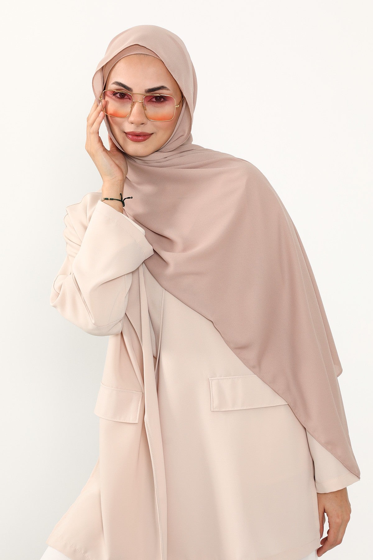 Two Piece Crepe Hijab Set with Cotton Bonnet, Lightweight Modest Scarf and Undercap Combo for Women,PS-50 Light Mink