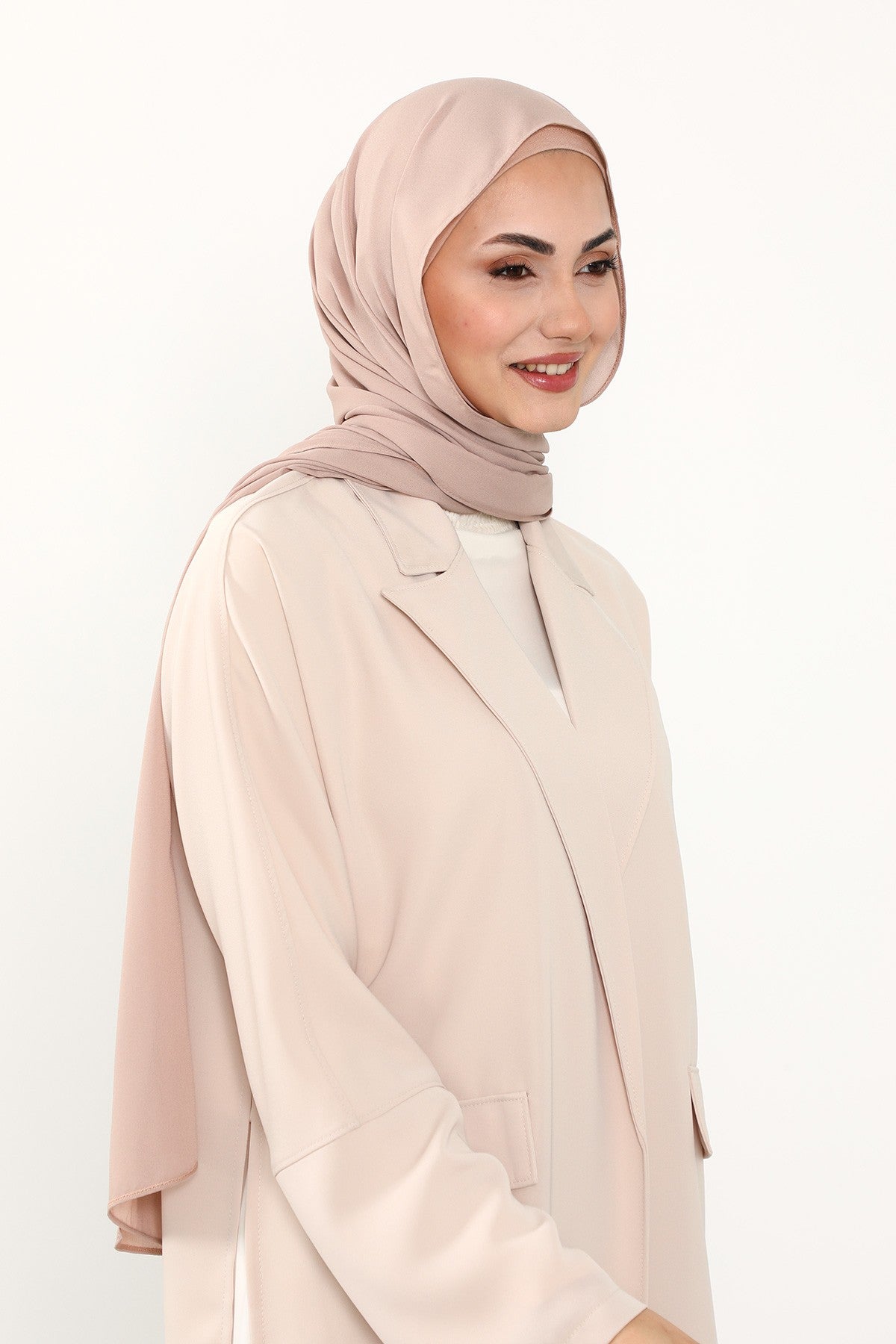 Two Piece Crepe Hijab Set with Cotton Bonnet, Lightweight Modest Scarf and Undercap Combo for Women,PS-50 Light Mink