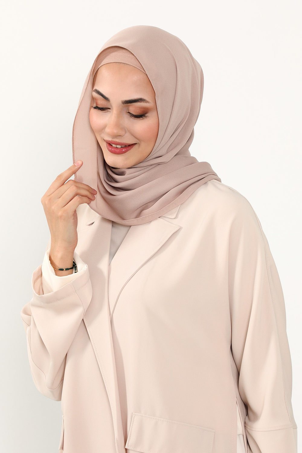 Two Piece Crepe Hijab Set with Cotton Bonnet, Lightweight Modest Scarf and Undercap Combo for Women,PS-50 Light Mink