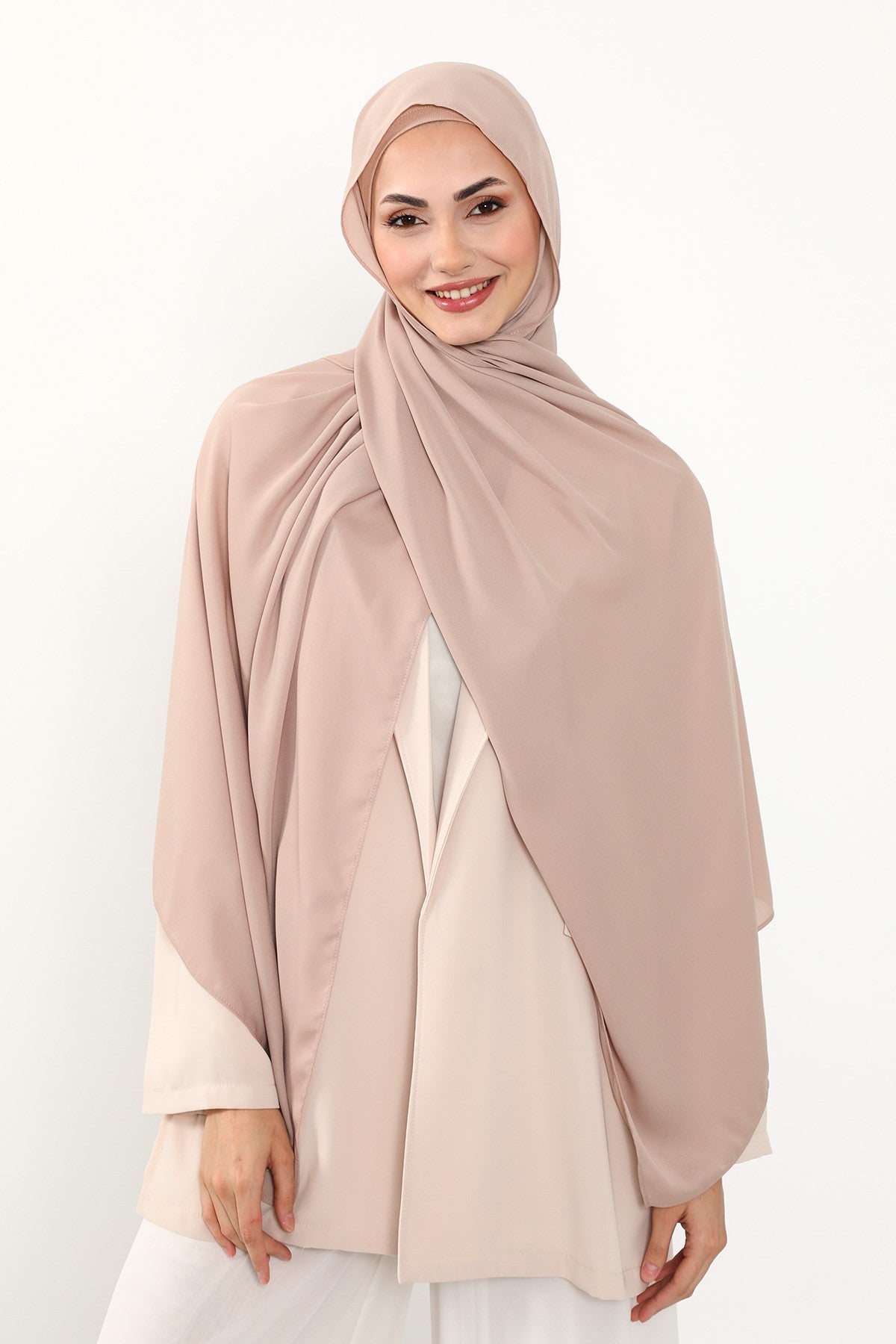 Two Piece Crepe Hijab Set with Cotton Bonnet, Lightweight Modest Scarf and Undercap Combo for Women,PS-50 Light Mink