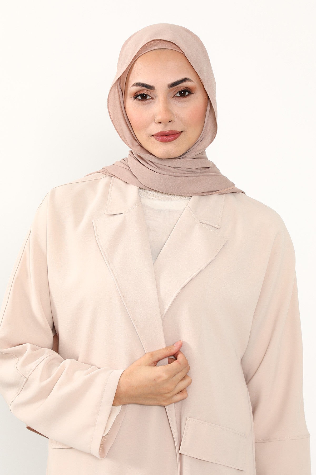 Two Piece Crepe Hijab Set with Cotton Bonnet, Lightweight Modest Scarf and Undercap Combo for Women,PS-50 Light Mink