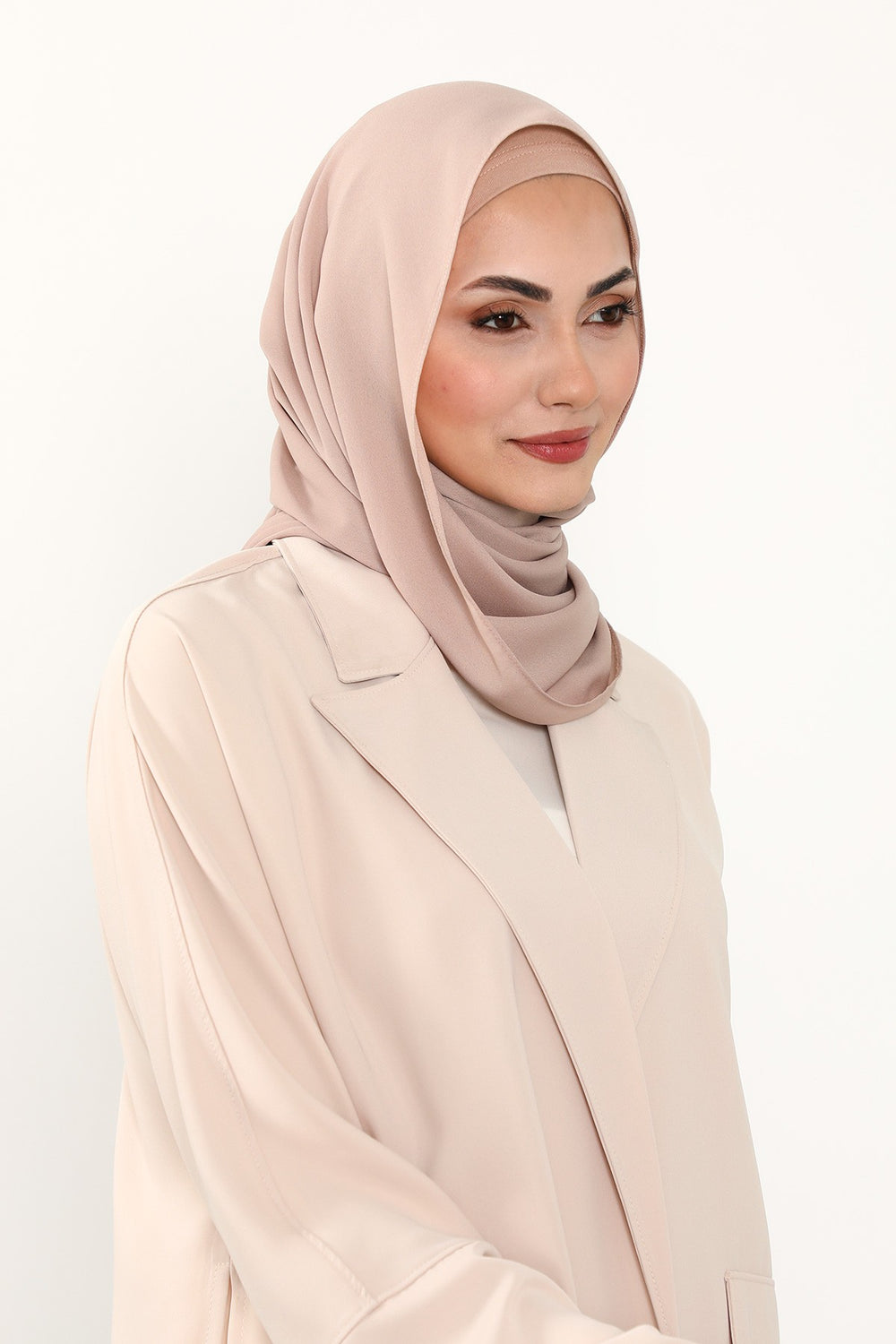 Two Piece Crepe Hijab Set with Cotton Bonnet, Lightweight Modest Scarf and Undercap Combo for Women,PS-50 Light Mink