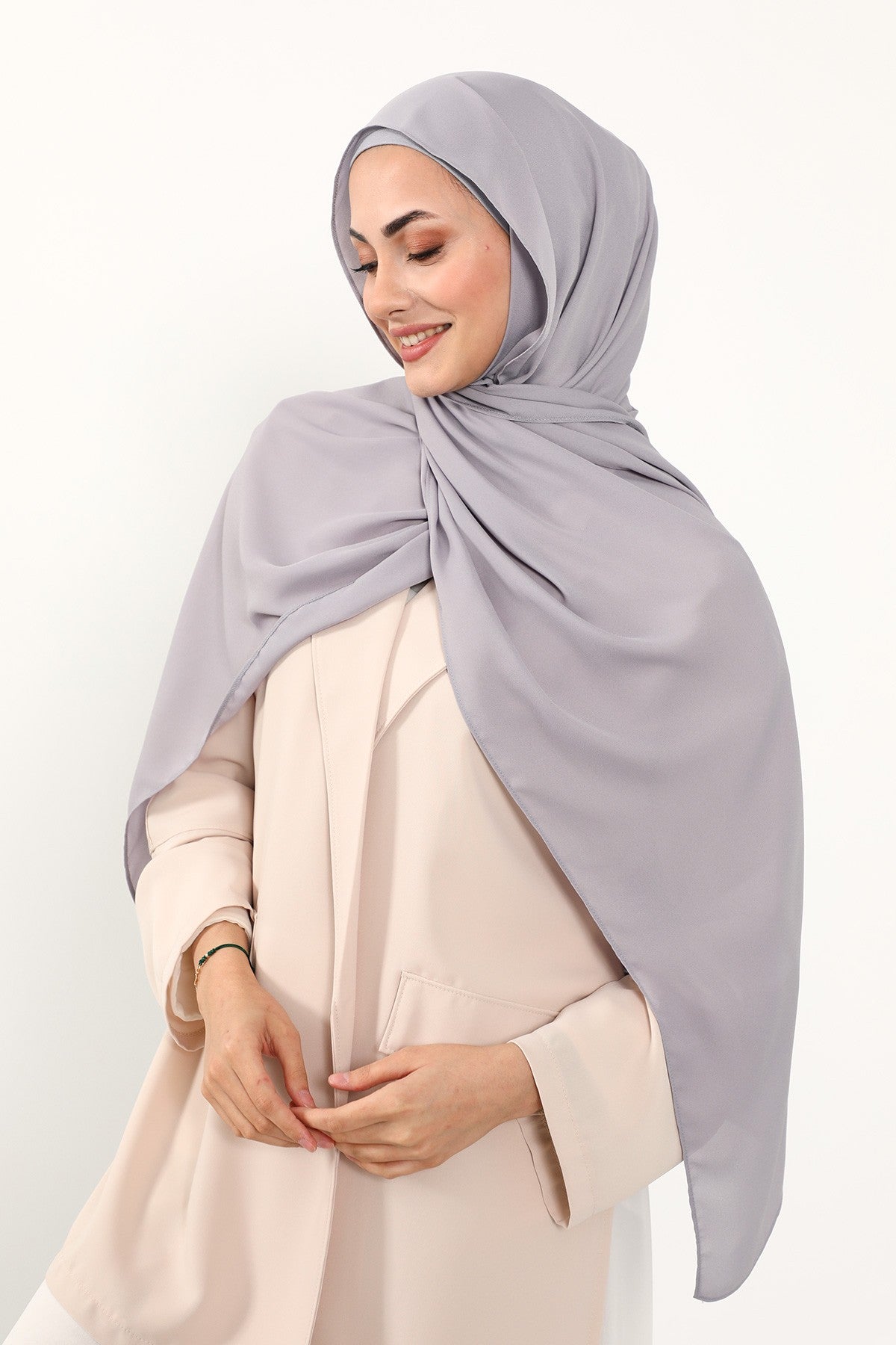 Two Piece Crepe Hijab Set with Cotton Bonnet, Lightweight Modest Scarf and Undercap Combo for Women,PS-50 Grey