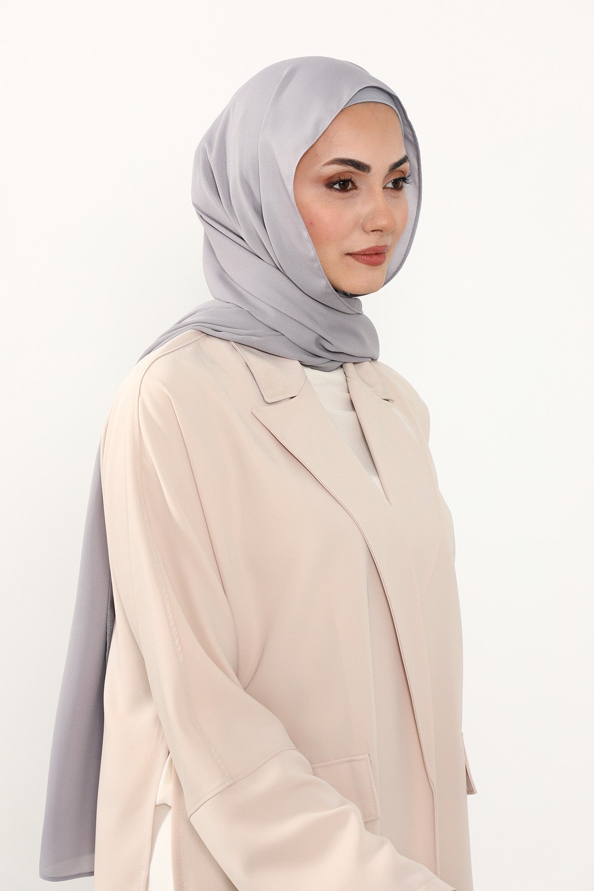 Two Piece Crepe Hijab Set with Cotton Bonnet, Lightweight Modest Scarf and Undercap Combo for Women,PS-50 Grey