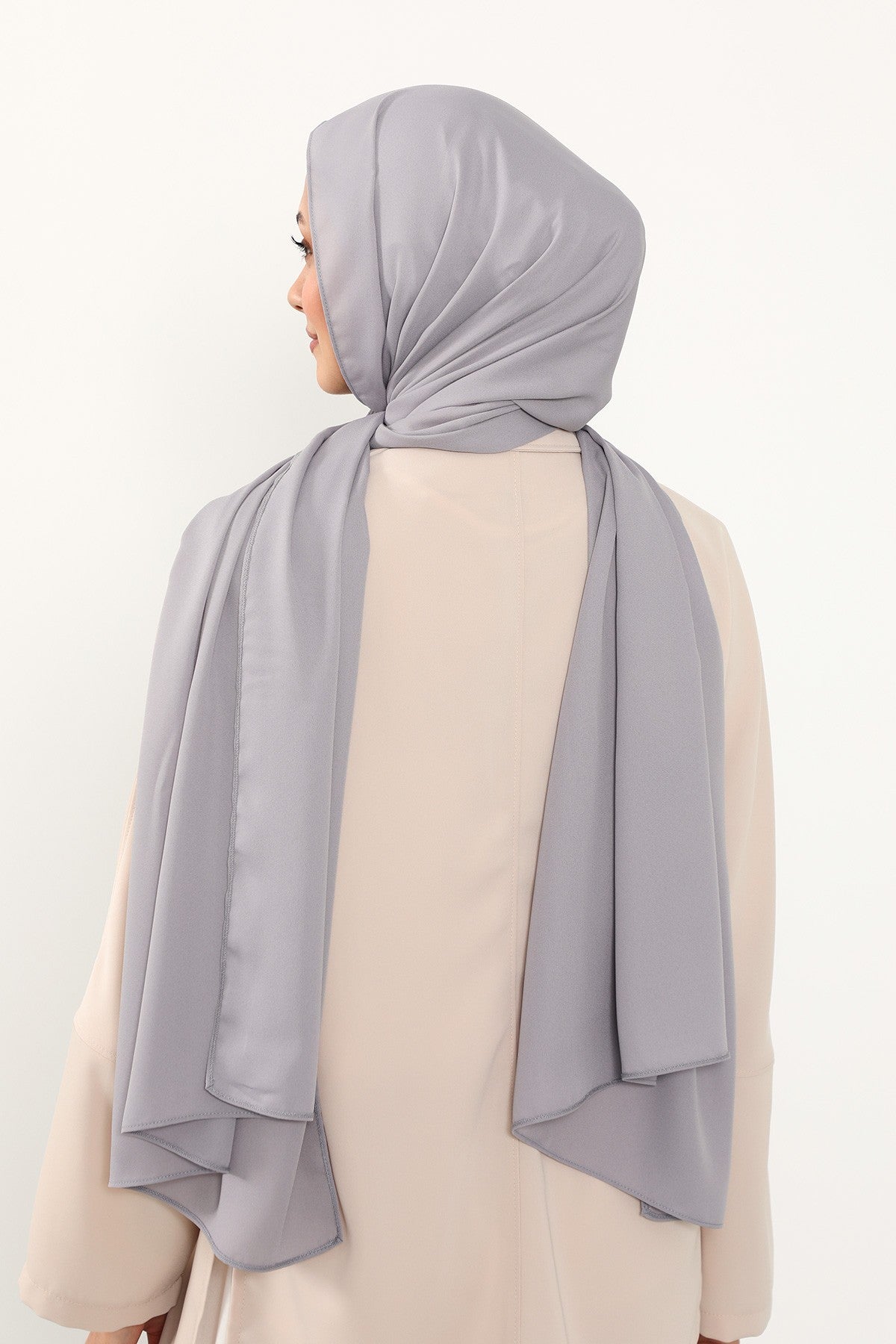 Two Piece Crepe Hijab Set with Cotton Bonnet, Lightweight Modest Scarf and Undercap Combo for Women,PS-50 Grey