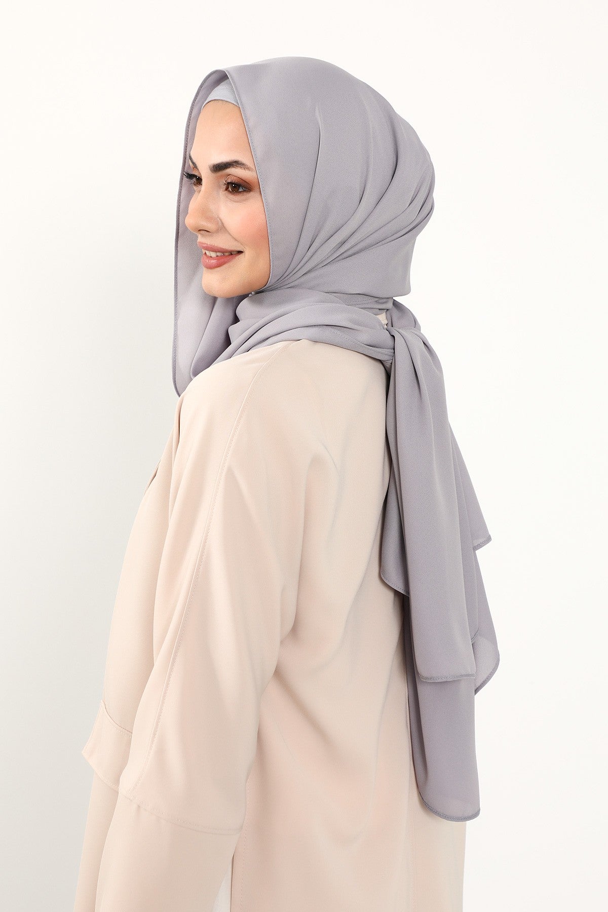 Two Piece Crepe Hijab Set with Cotton Bonnet, Lightweight Modest Scarf and Undercap Combo for Women,PS-50 Grey