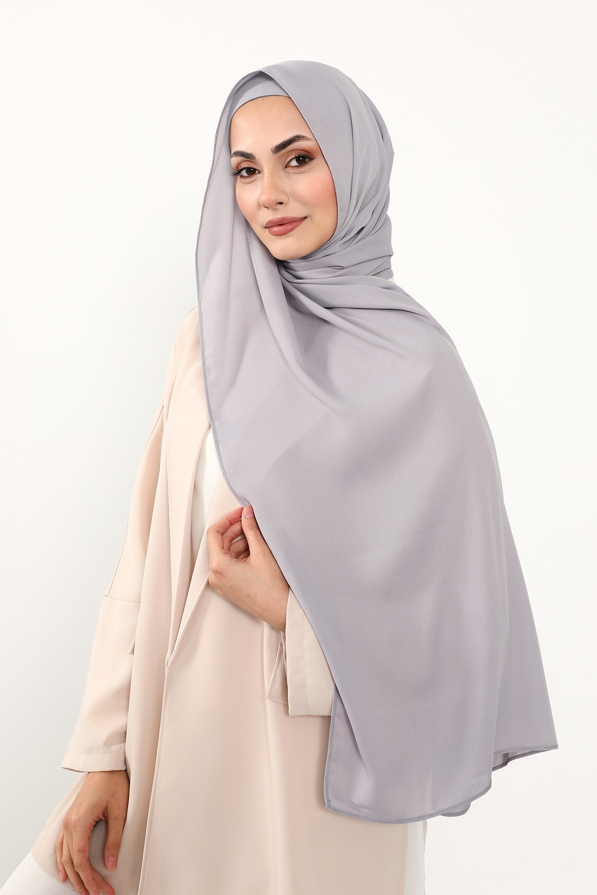 Two Piece Crepe Hijab Set with Cotton Bonnet, Lightweight Modest Scarf and Undercap Combo for Women,PS-50 Grey