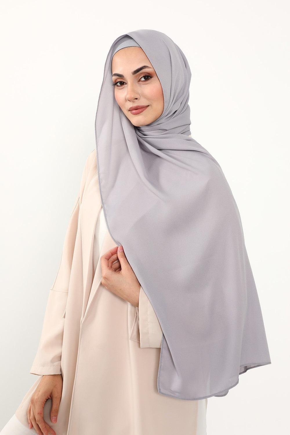 Two Piece Crepe Hijab Set with Cotton Bonnet, Lightweight Modest Scarf and Undercap Combo for Women,PS-50 Grey