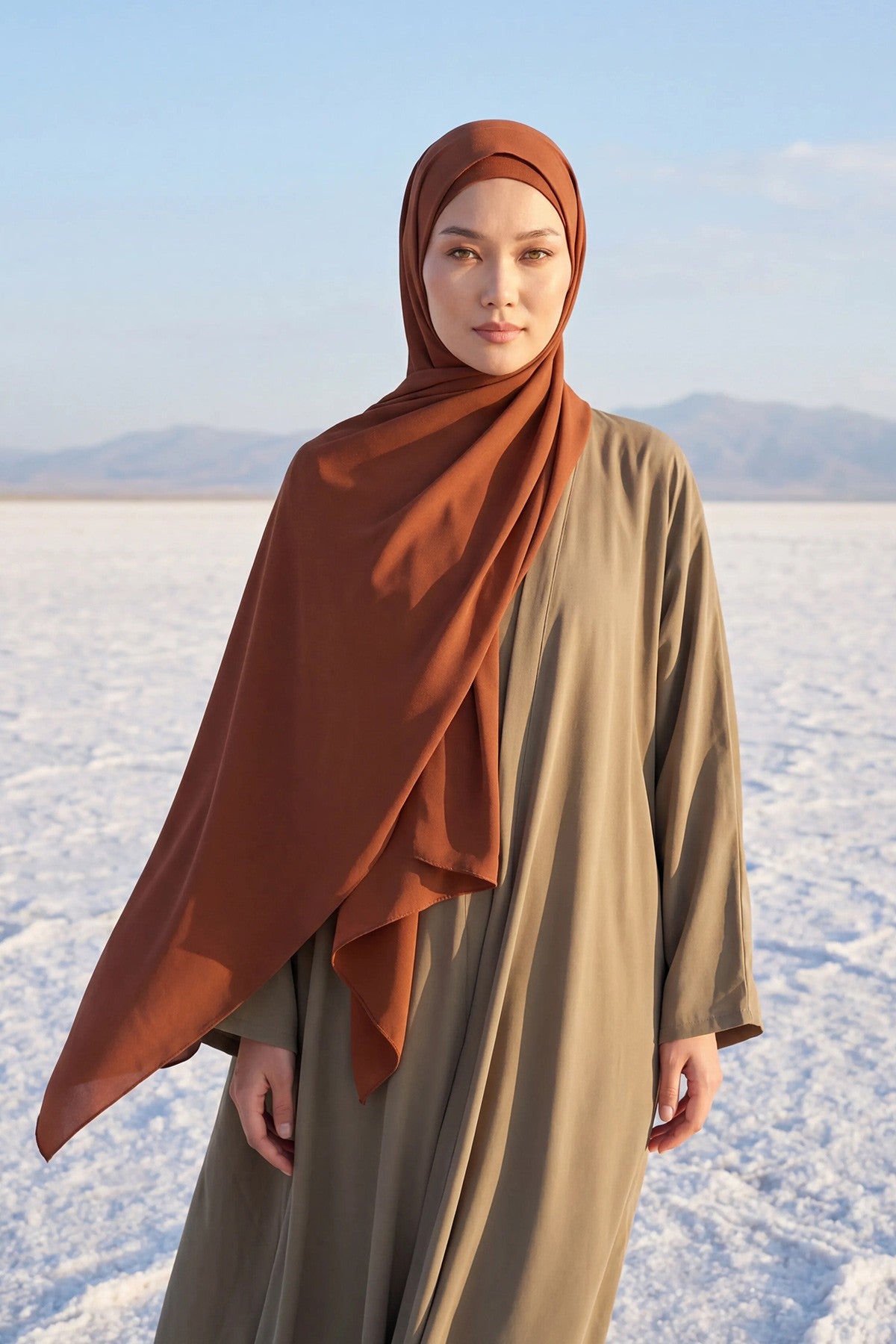 Two Piece Crepe Hijab Set with Cotton Bonnet, Lightweight Modest Scarf and Undercap Combo for Women,PS-50 Tile Red