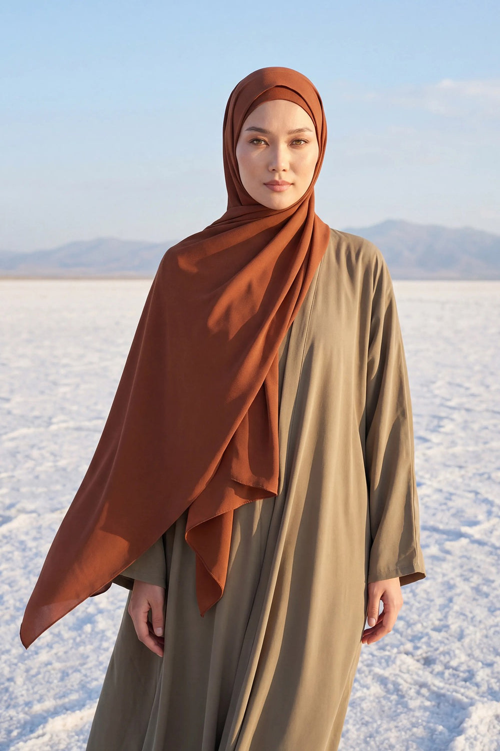 Two Piece Crepe Hijab Set with Cotton Bonnet, Lightweight Modest Scarf and Undercap Combo for Women,PS-50 Tile Red