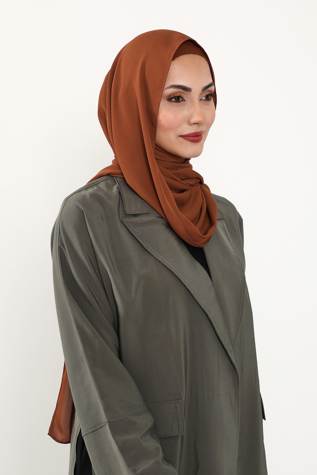 Two Piece Crepe Hijab Set with Cotton Bonnet, Lightweight Modest Scarf and Undercap Combo for Women,PS-50 Tile Red
