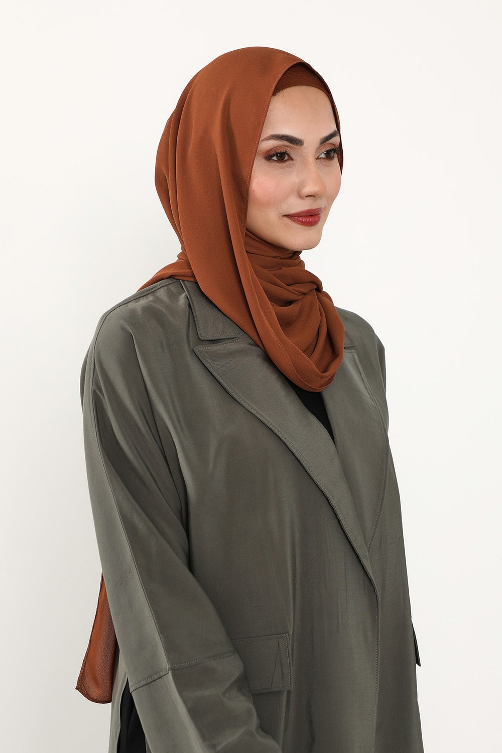 Two Piece Crepe Hijab Set with Cotton Bonnet, Lightweight Modest Scarf and Undercap Combo for Women,PS-50 Tile Red