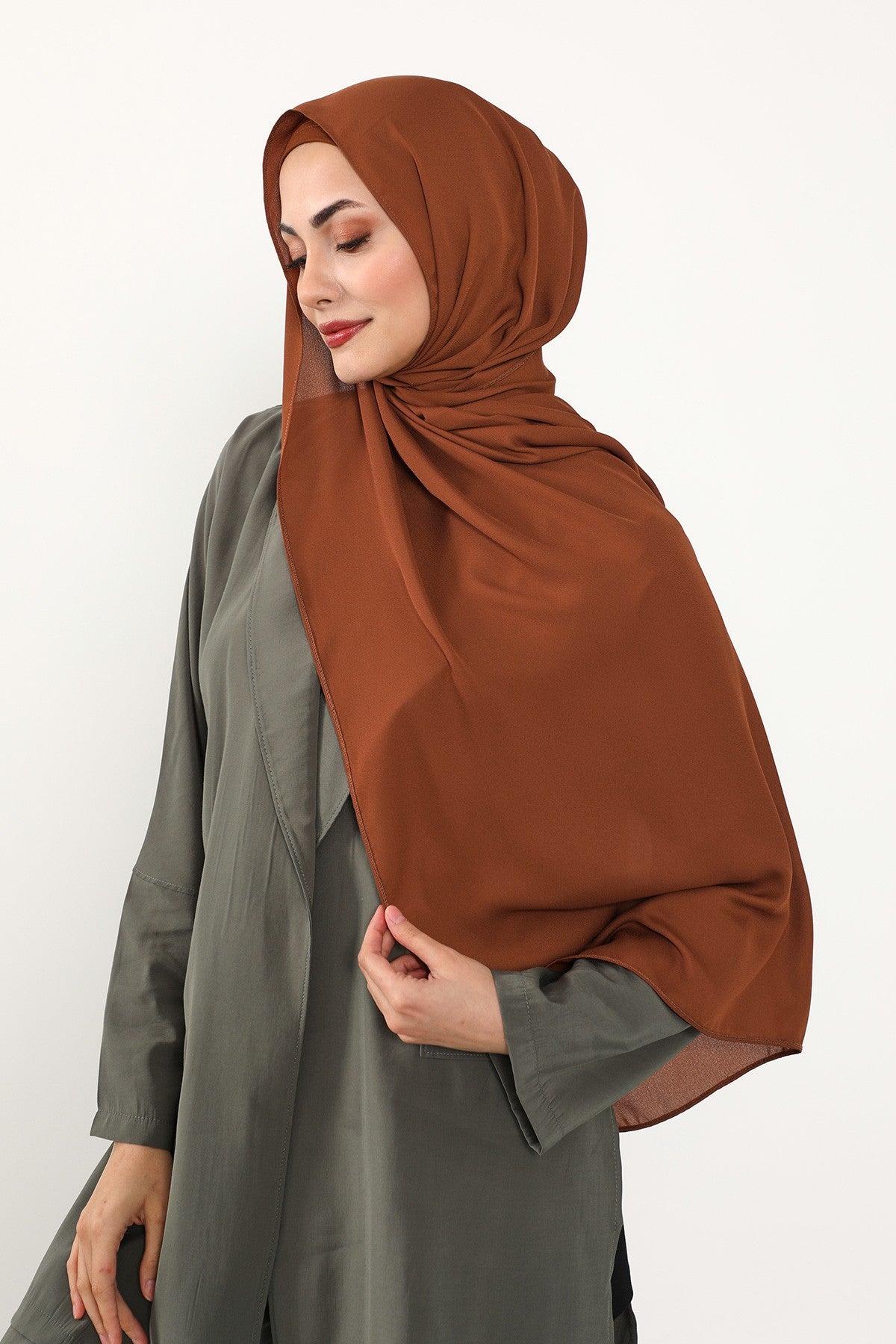 Two Piece Crepe Hijab Set with Cotton Bonnet, Lightweight Modest Scarf and Undercap Combo for Women,PS-50 Tile Red