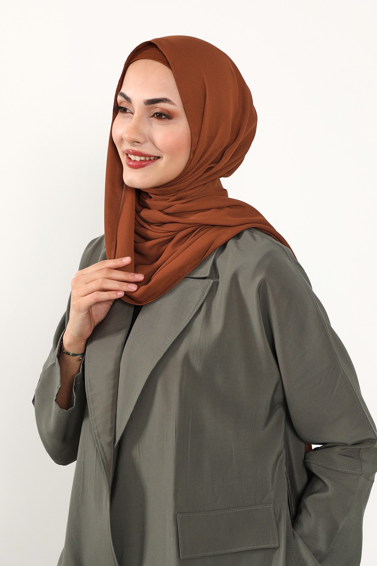 Two Piece Crepe Hijab Set with Cotton Bonnet, Lightweight Modest Scarf and Undercap Combo for Women,PS-50 Tile Red