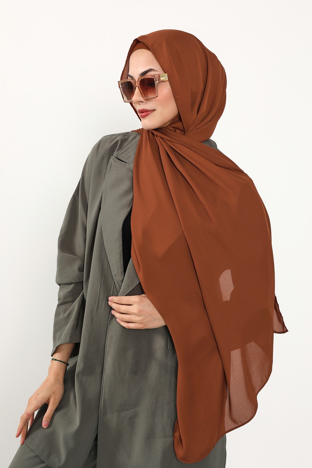 Two Piece Crepe Hijab Set with Cotton Bonnet, Lightweight Modest Scarf and Undercap Combo for Women,PS-50 Tile Red