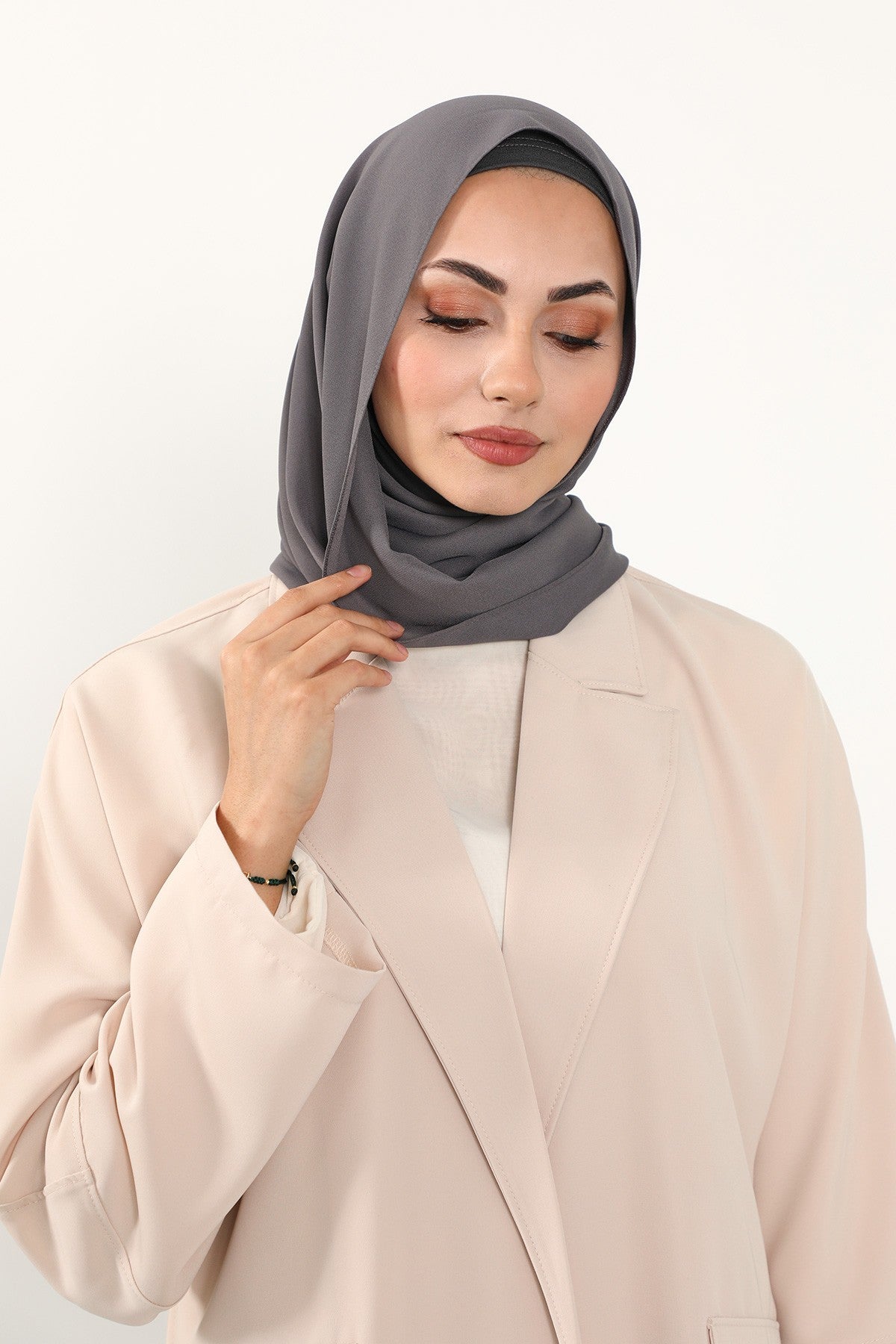 Two Piece Crepe Hijab Set with Cotton Bonnet, Lightweight Modest Scarf and Undercap Combo for Women,PS-50 Anthracite
