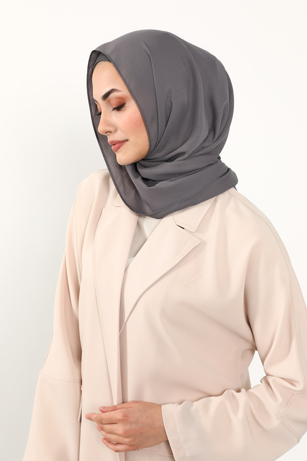Two Piece Crepe Hijab Set with Cotton Bonnet, Lightweight Modest Scarf and Undercap Combo for Women,PS-50 Anthracite