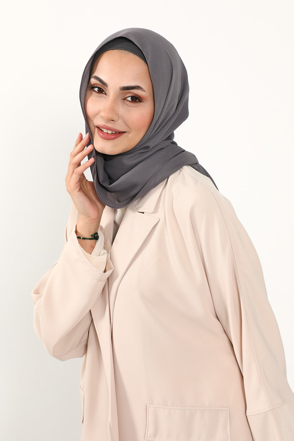 Two Piece Crepe Hijab Set with Cotton Bonnet, Lightweight Modest Scarf and Undercap Combo for Women,PS-50 Anthracite