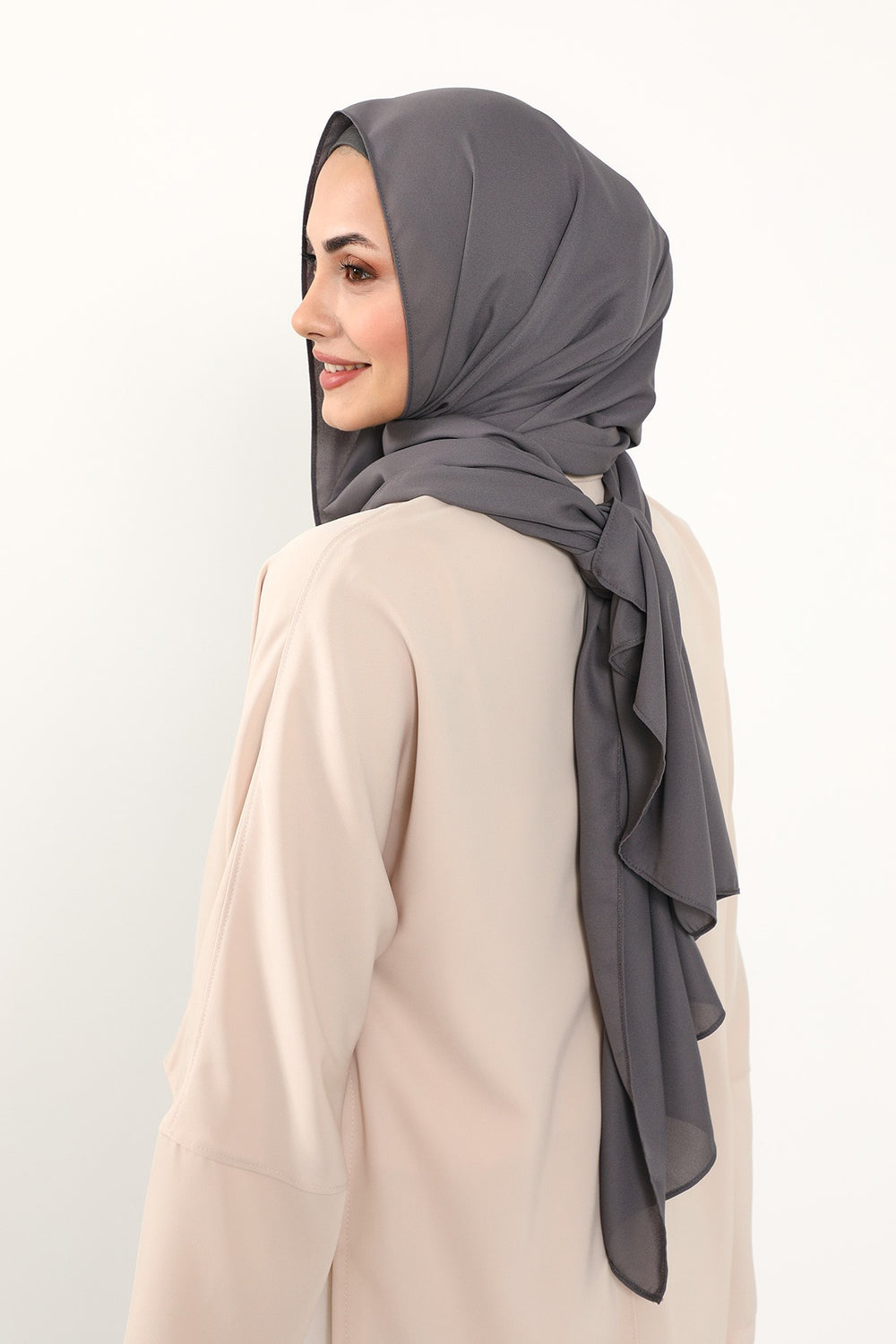 Two Piece Crepe Hijab Set with Cotton Bonnet, Lightweight Modest Scarf and Undercap Combo for Women,PS-50 Anthracite