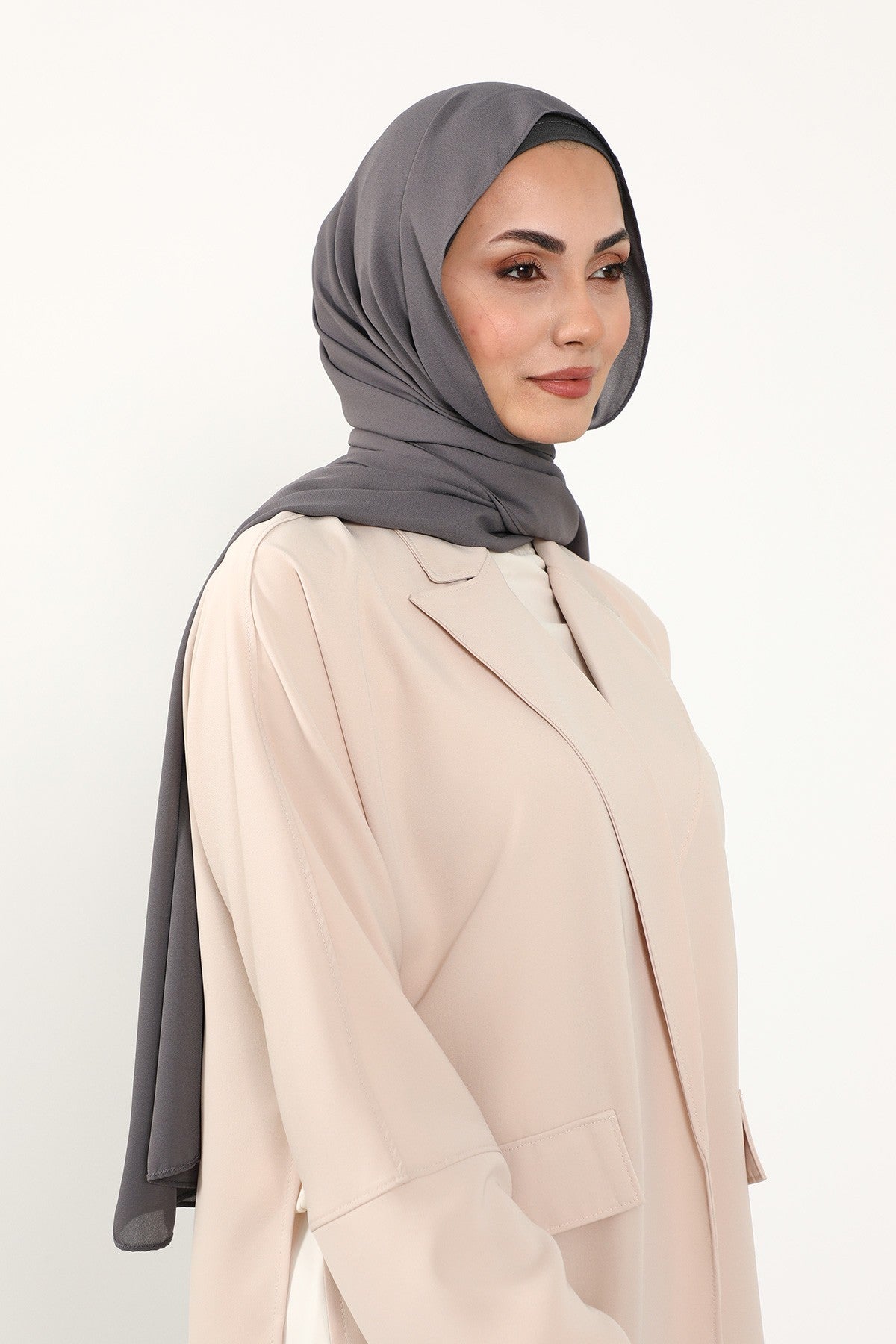 Two Piece Crepe Hijab Set with Cotton Bonnet, Lightweight Modest Scarf and Undercap Combo for Women,PS-50 Anthracite