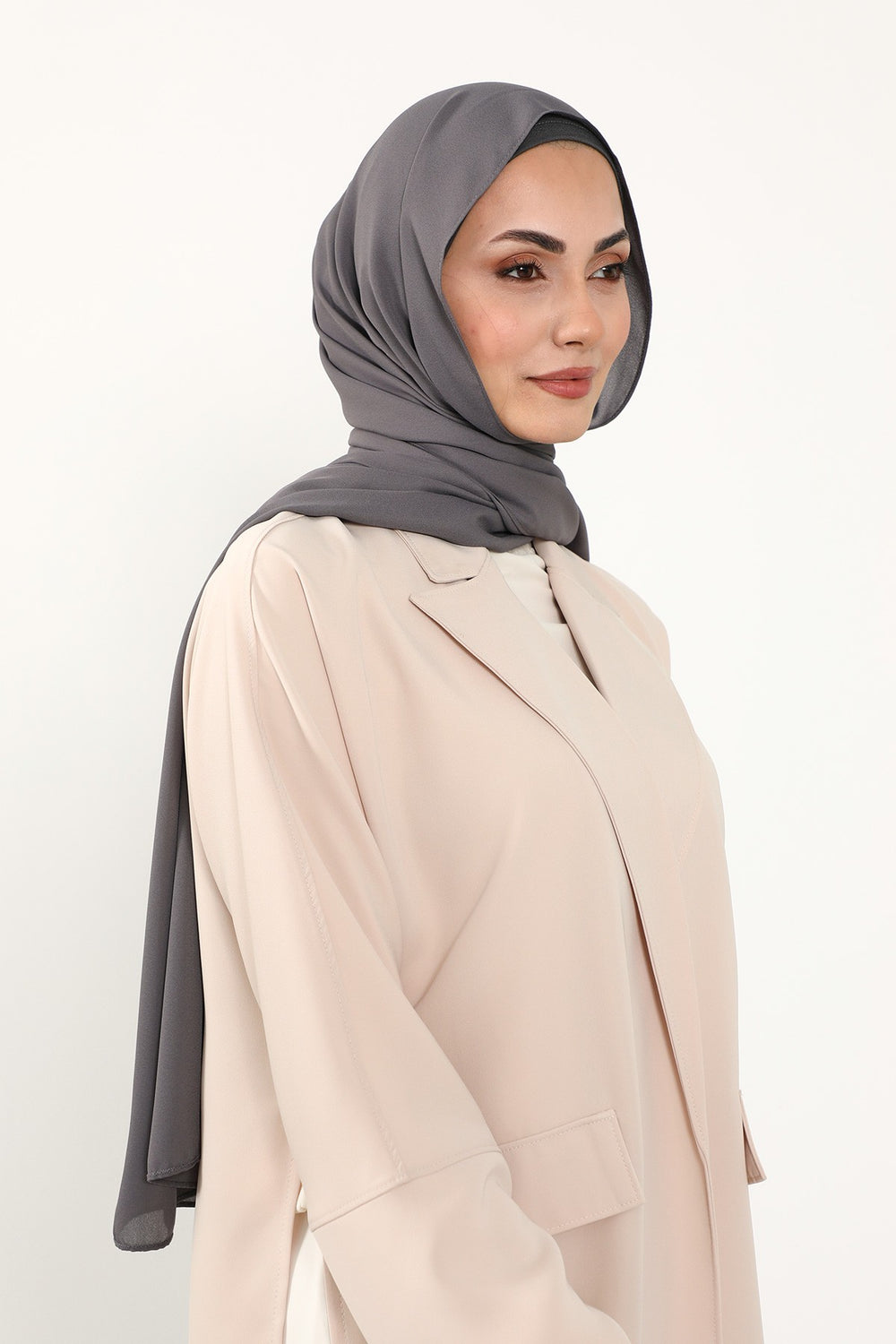 Two Piece Crepe Hijab Set with Cotton Bonnet, Lightweight Modest Scarf and Undercap Combo for Women,PS-50 Anthracite