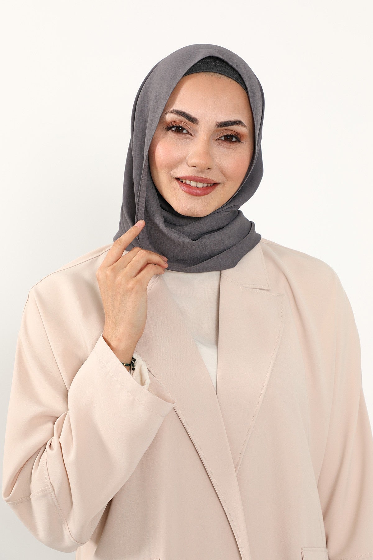 Two Piece Crepe Hijab Set with Cotton Bonnet, Lightweight Modest Scarf and Undercap Combo for Women,PS-50 Anthracite