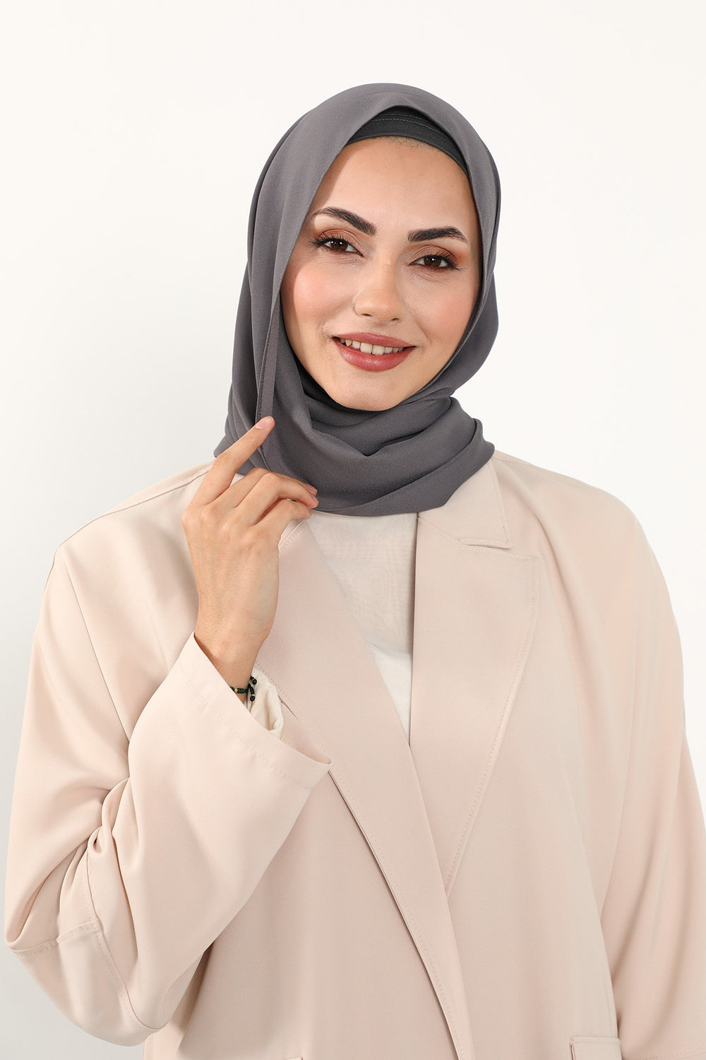 Two Piece Crepe Hijab Set with Cotton Bonnet, Lightweight Modest Scarf and Undercap Combo for Women,PS-50 Anthracite