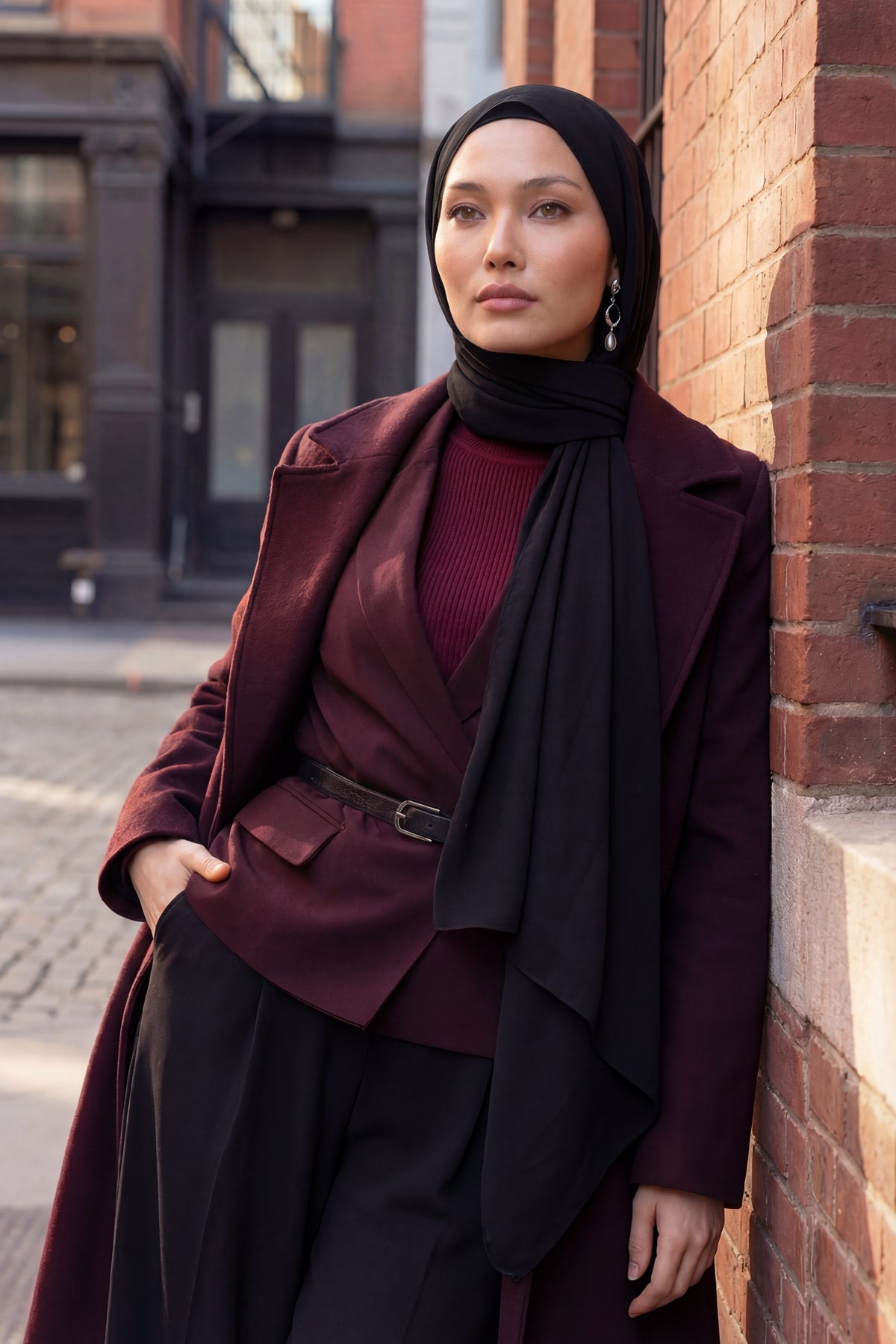 Two Piece Crepe Hijab Set with Cotton Bonnet, Lightweight Modest Scarf and Undercap Combo for Women,PS-50 Black